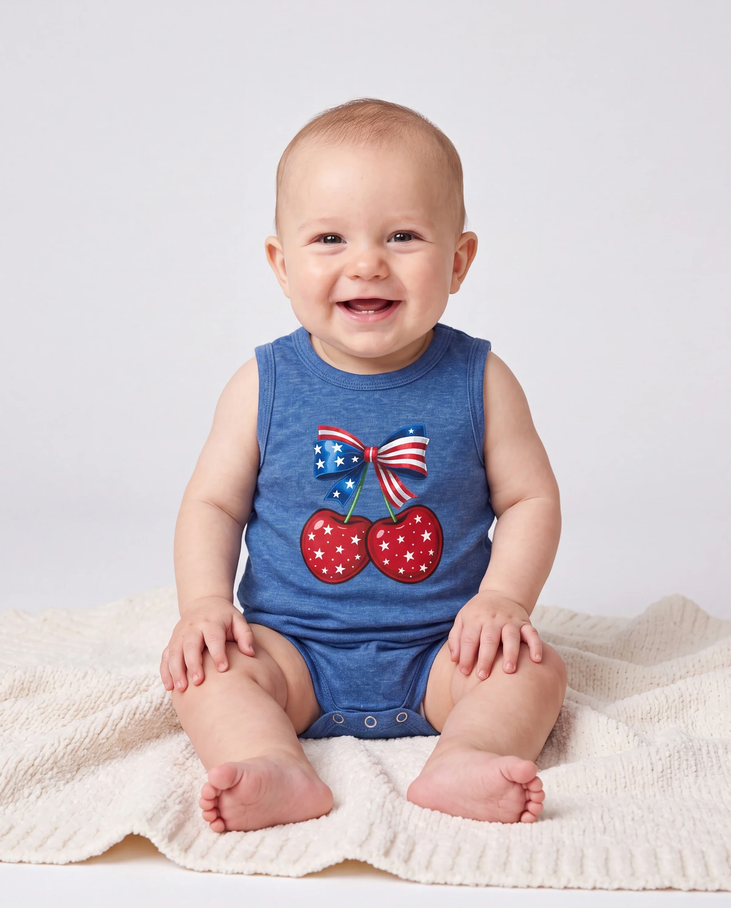 Independence Day Mommy and Me Patriotic Cherry Print Casual Sleeveless Dress Blue - Image 4