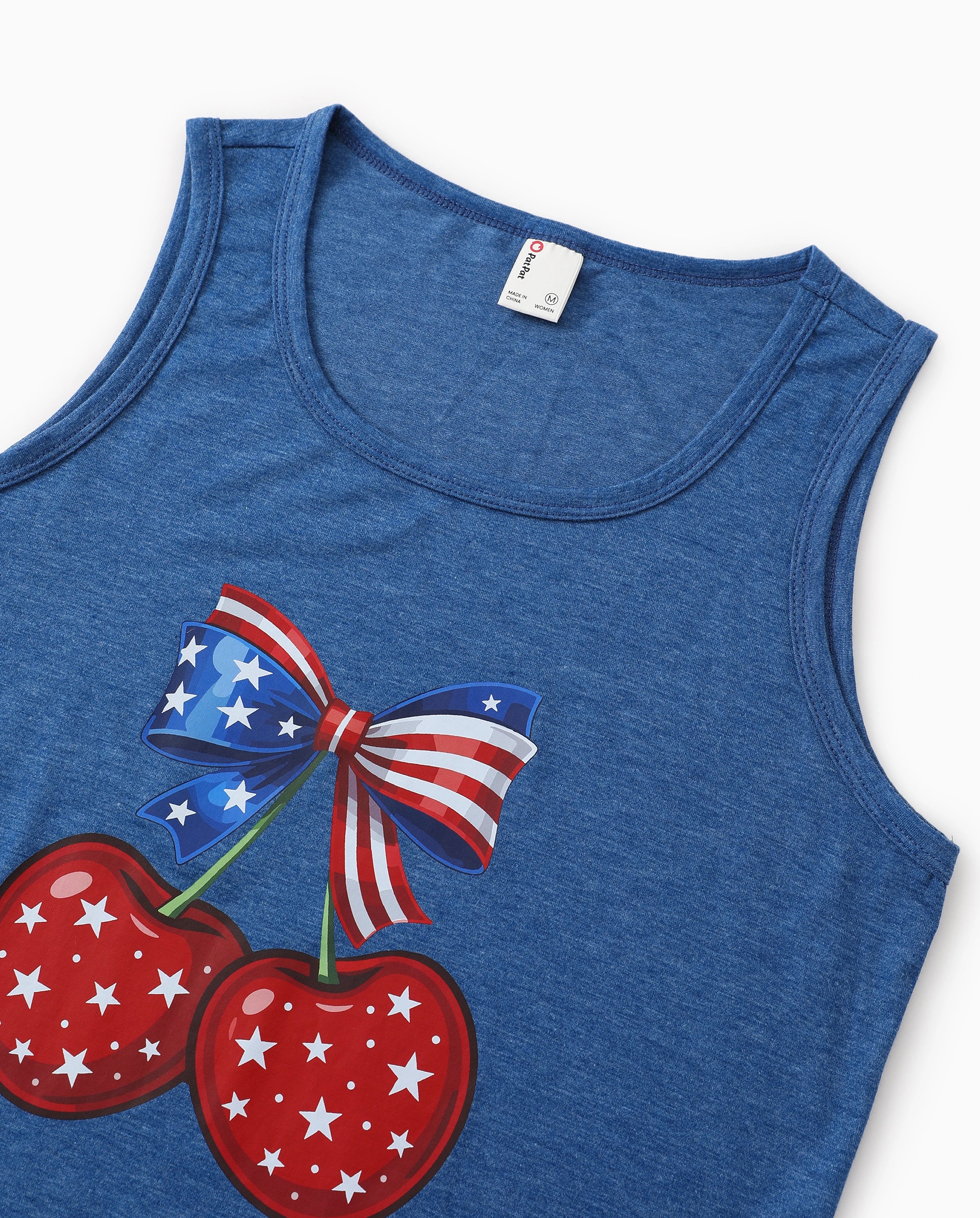 Independence Day Mommy and Me Patriotic Cherry Print Casual Sleeveless Dress Blue - Image 6