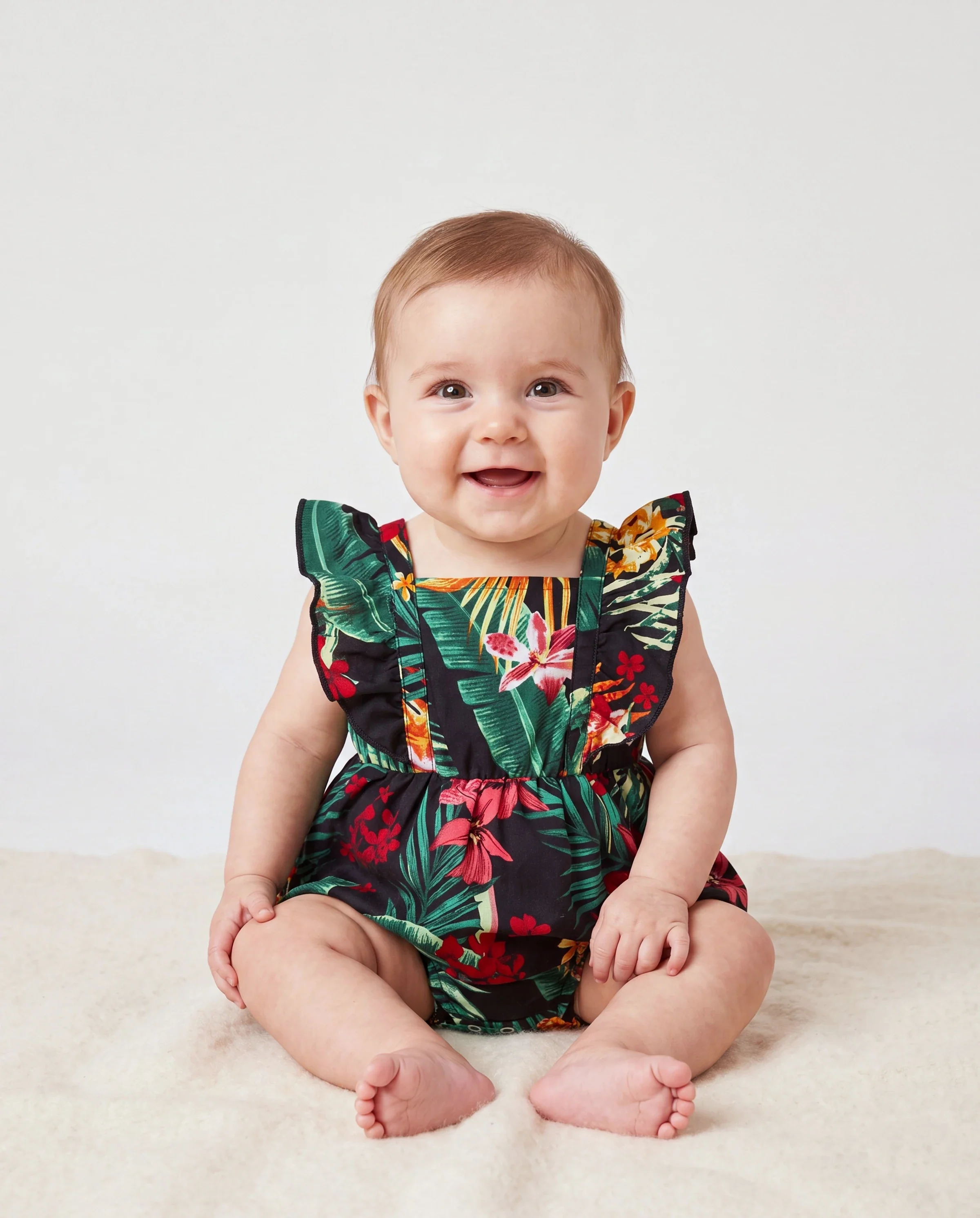 Mommy and Me Family Matching Allover Plant Floral Print Halterneck Dresses and Short-sleeve Shirts Sets Black - Image 4