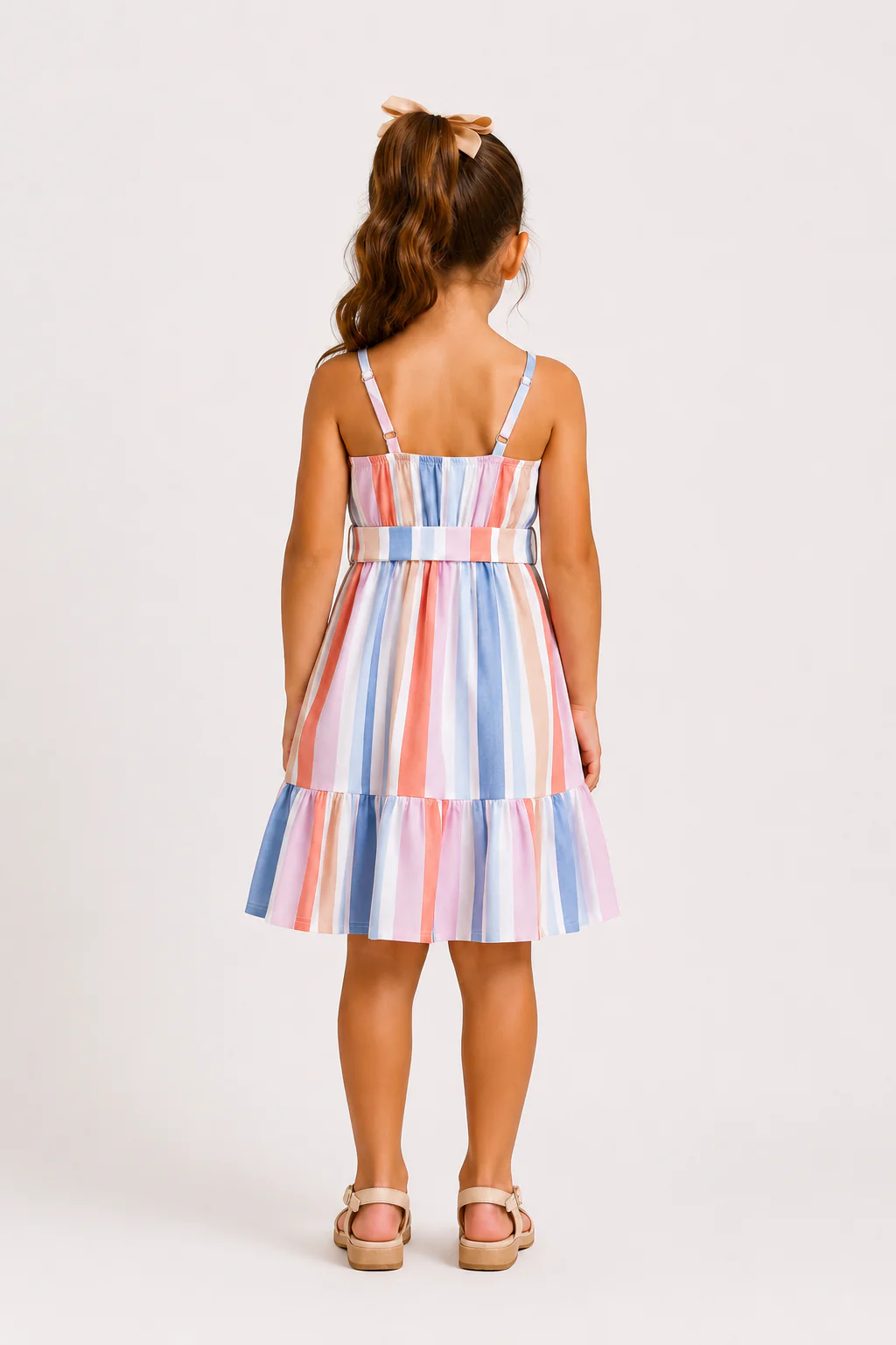 Mommy and Me Family Matching Blue Short-sleeve Tee or Colorful Stripe Camisole Dress Multi-color - Image 5