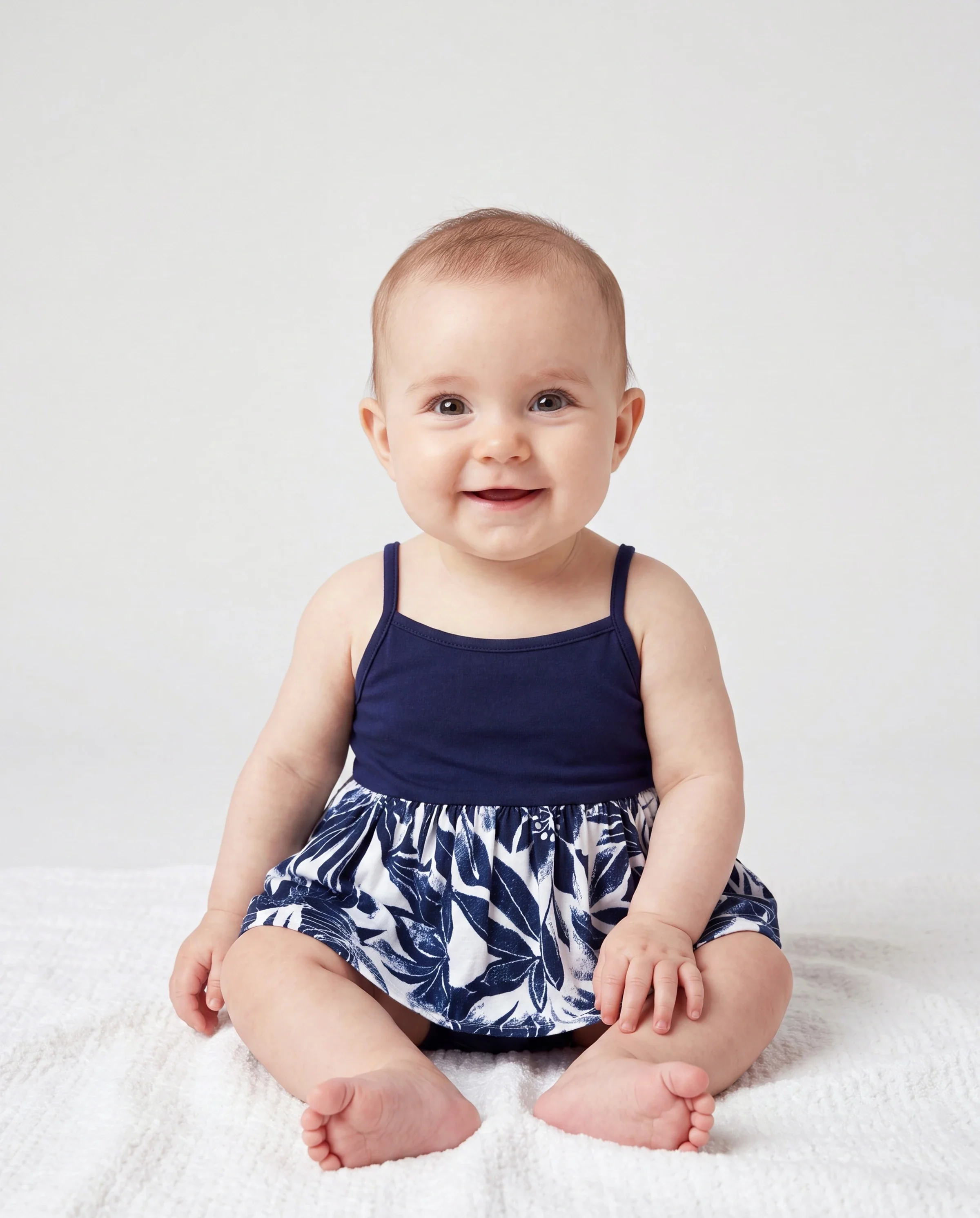 Mommy and Me Family Matching Cotton Tee Flora Print Splicing Shirt or Tank Dress Deep Blue - Image 4