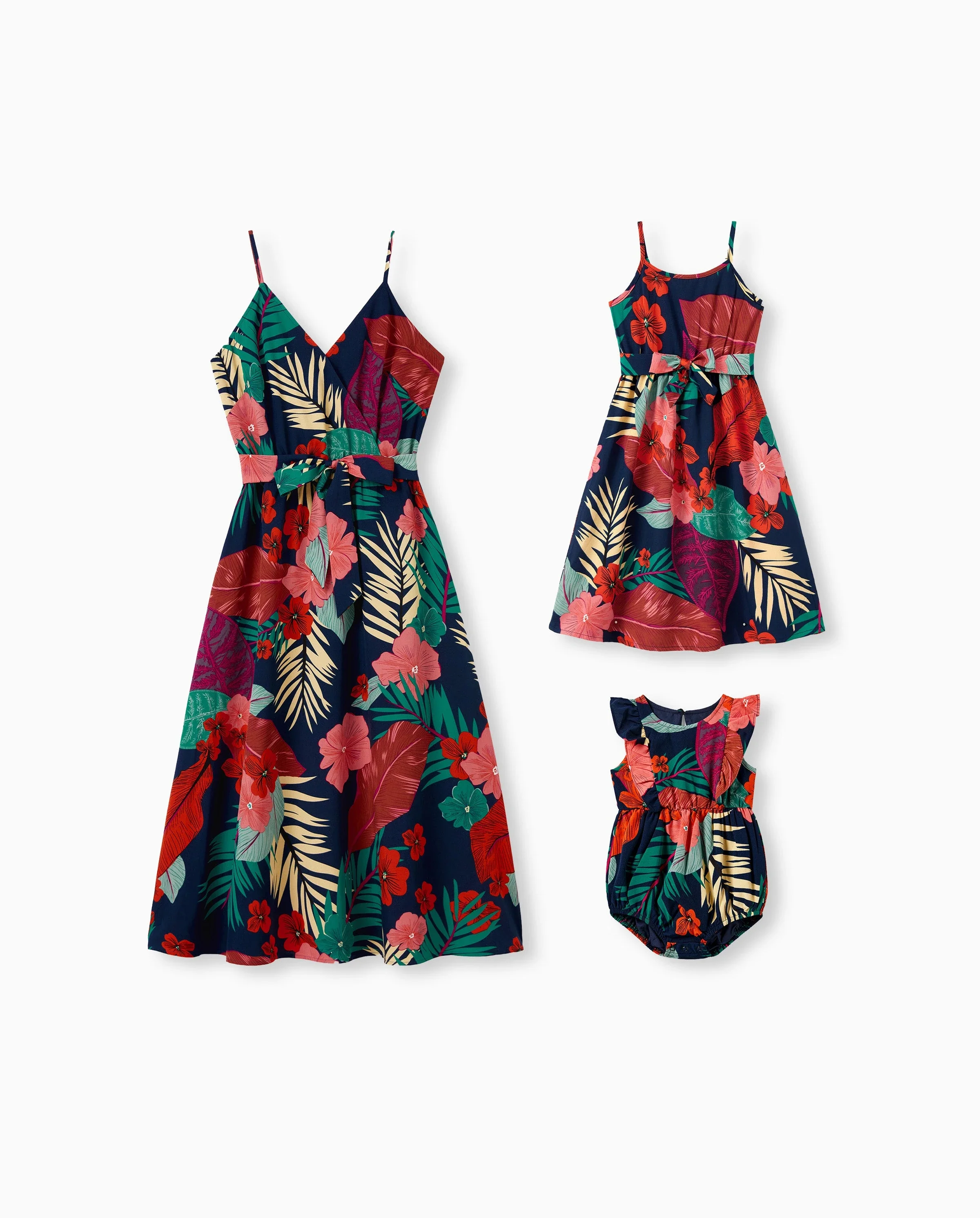 Mommy and Me Family Matching Sets Floral Panel Black tee and V-neck Strap Dress with Hidden Snap Deep Blue - Image 10