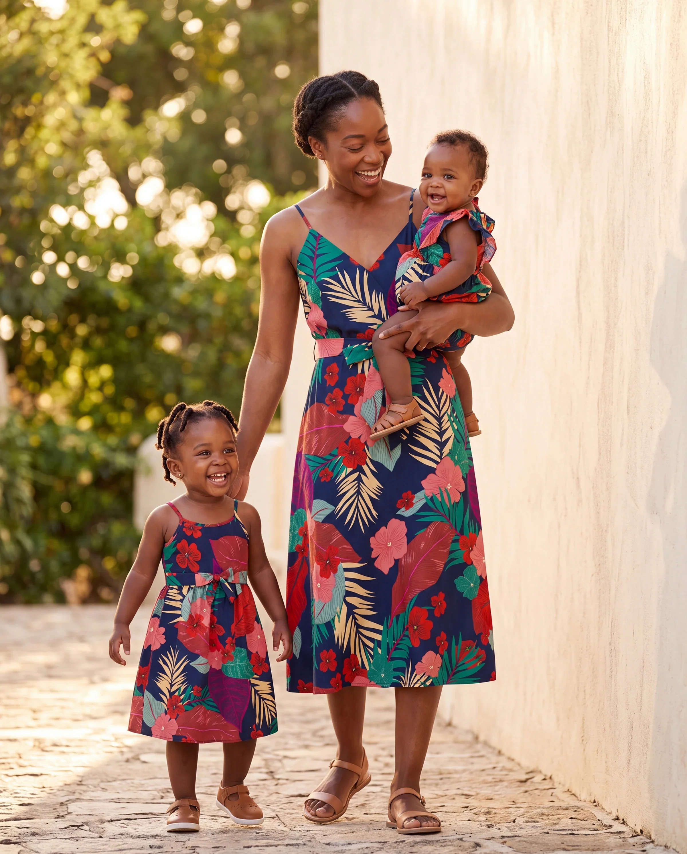 Mommy and Me Family Matching Sets Floral Panel Black tee and V-neck Strap Dress with Hidden Snap Deep Blue - Image 11