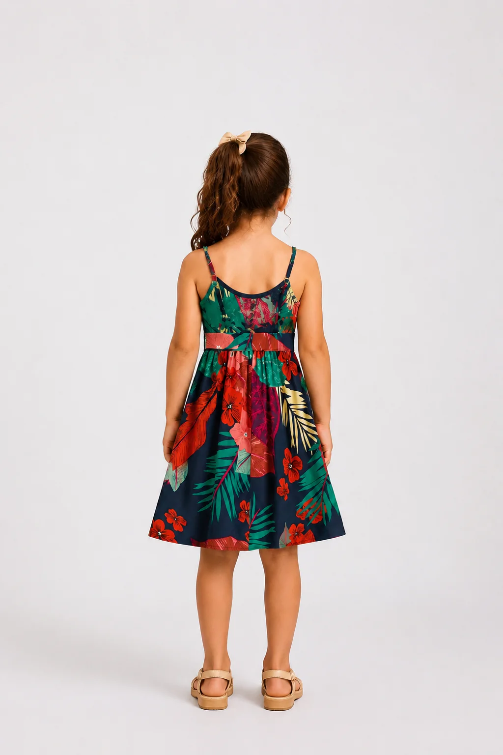 Mommy and Me Family Matching Sets Floral Panel Black tee and V-neck Strap Dress with Hidden Snap Deep Blue - Image 5