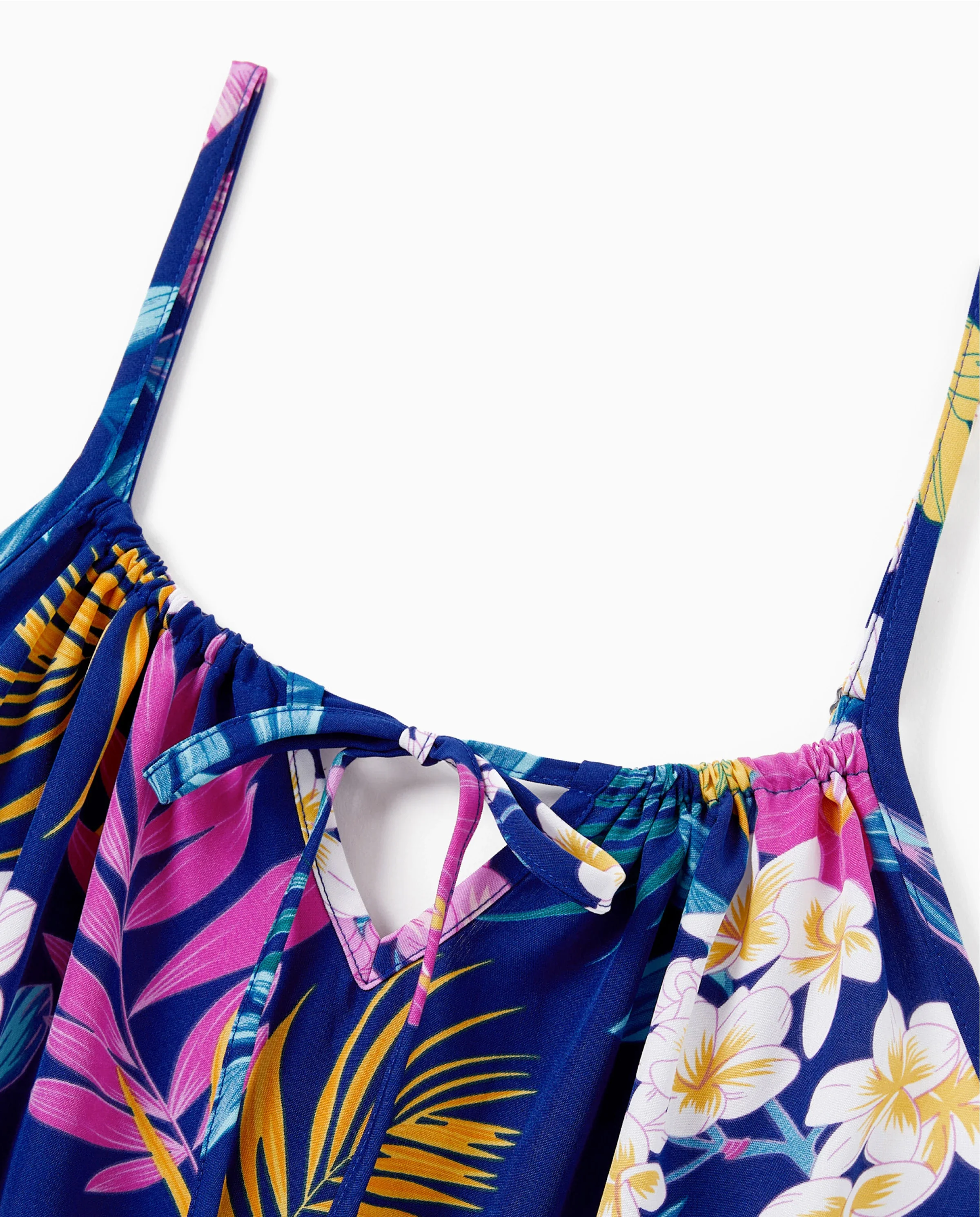 Mommy and Me Matching Family Hawaiian Outfits Tropical Floral Print Strap Dress or Short-sleeve Shirts & Shorts Set Summer Beachwear Set for Vacation Deep Blue - Image 5