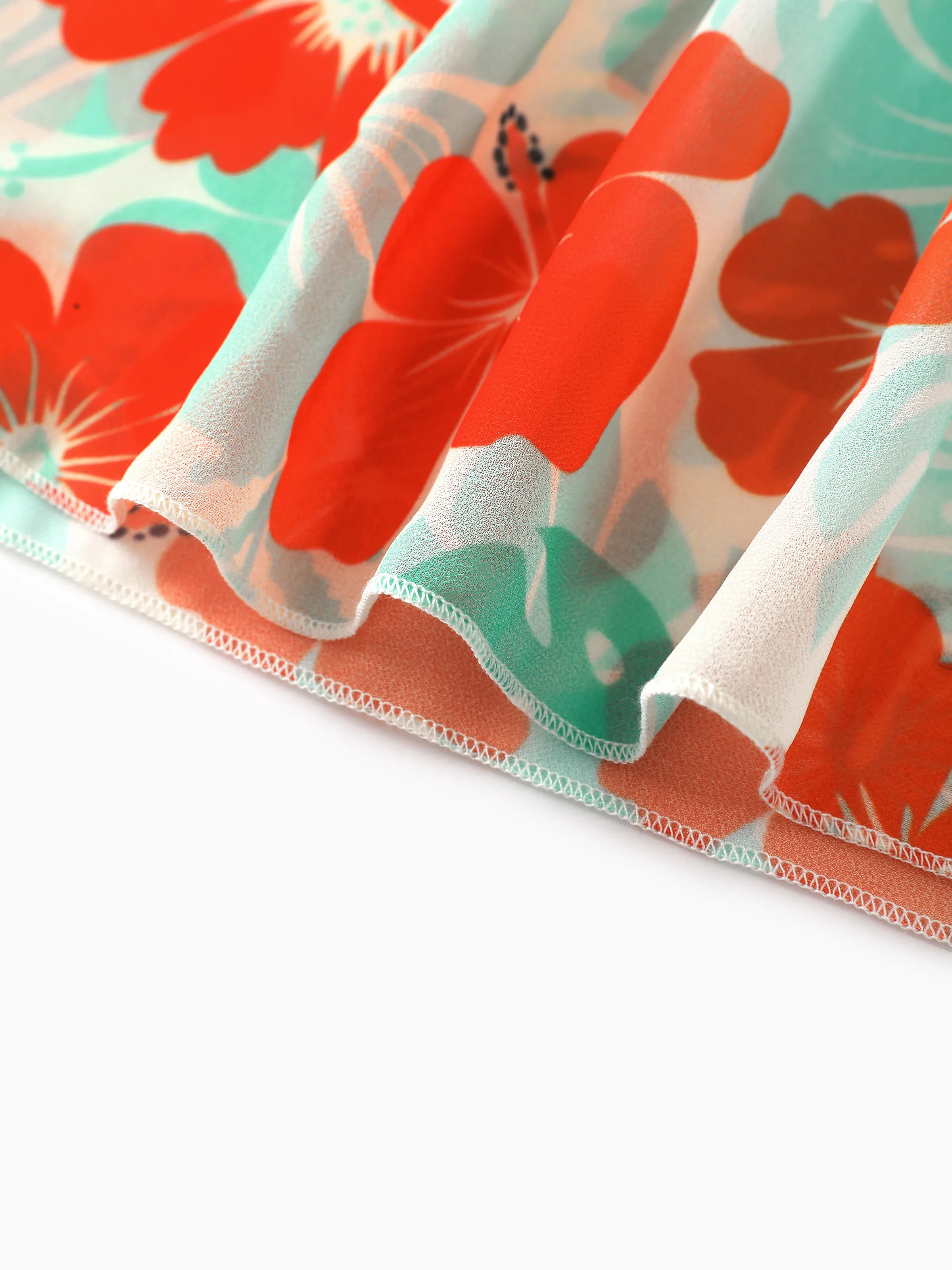 Mommy & Me Tropical Floral Print Ruffle Trim Bikini with Optional Beach Cover-Up Dress Orange - Image 16