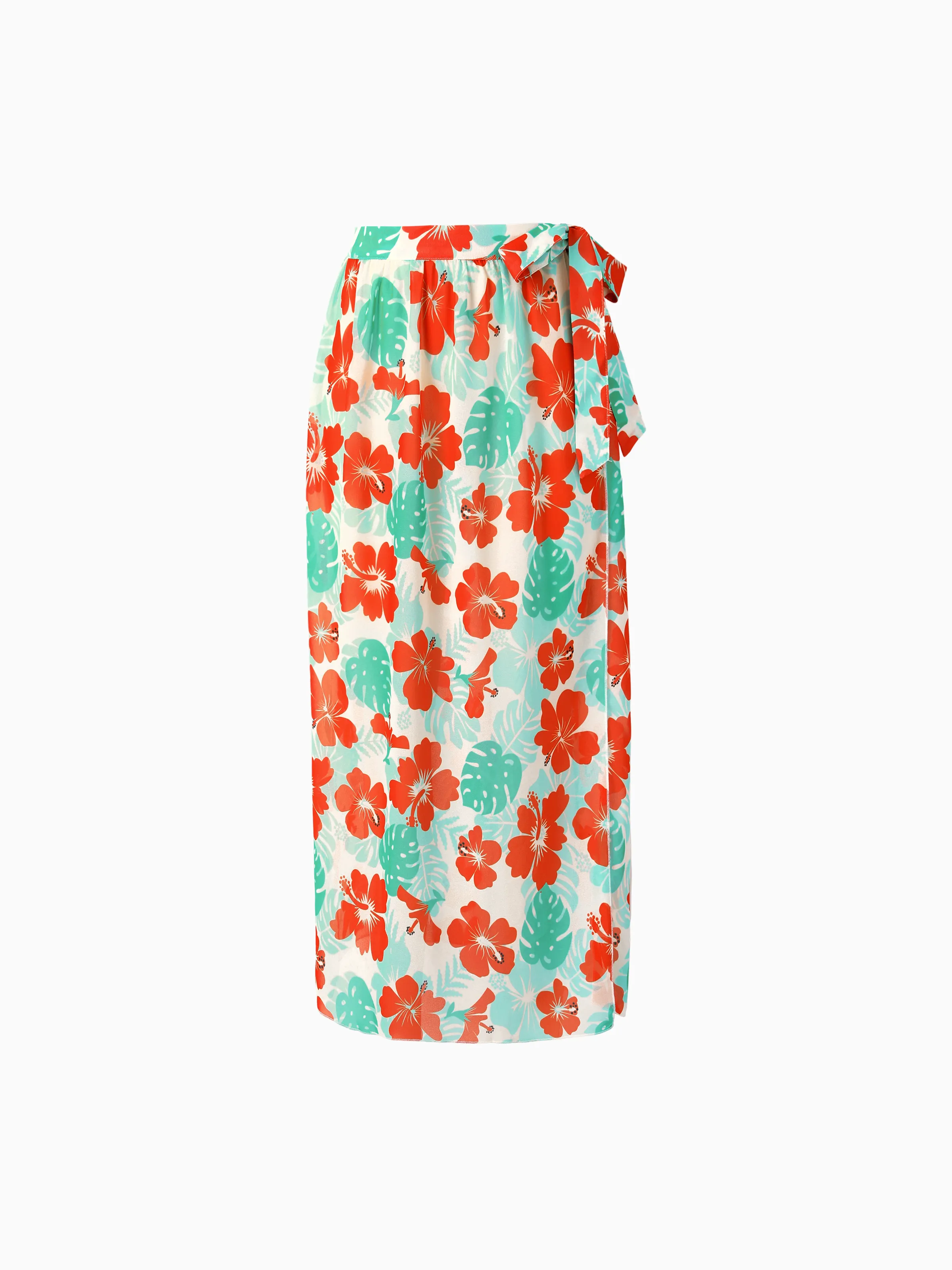 Mommy & Me Tropical Floral Print Ruffle Trim Bikini with Optional Beach Cover-Up Dress Orange - Image 18