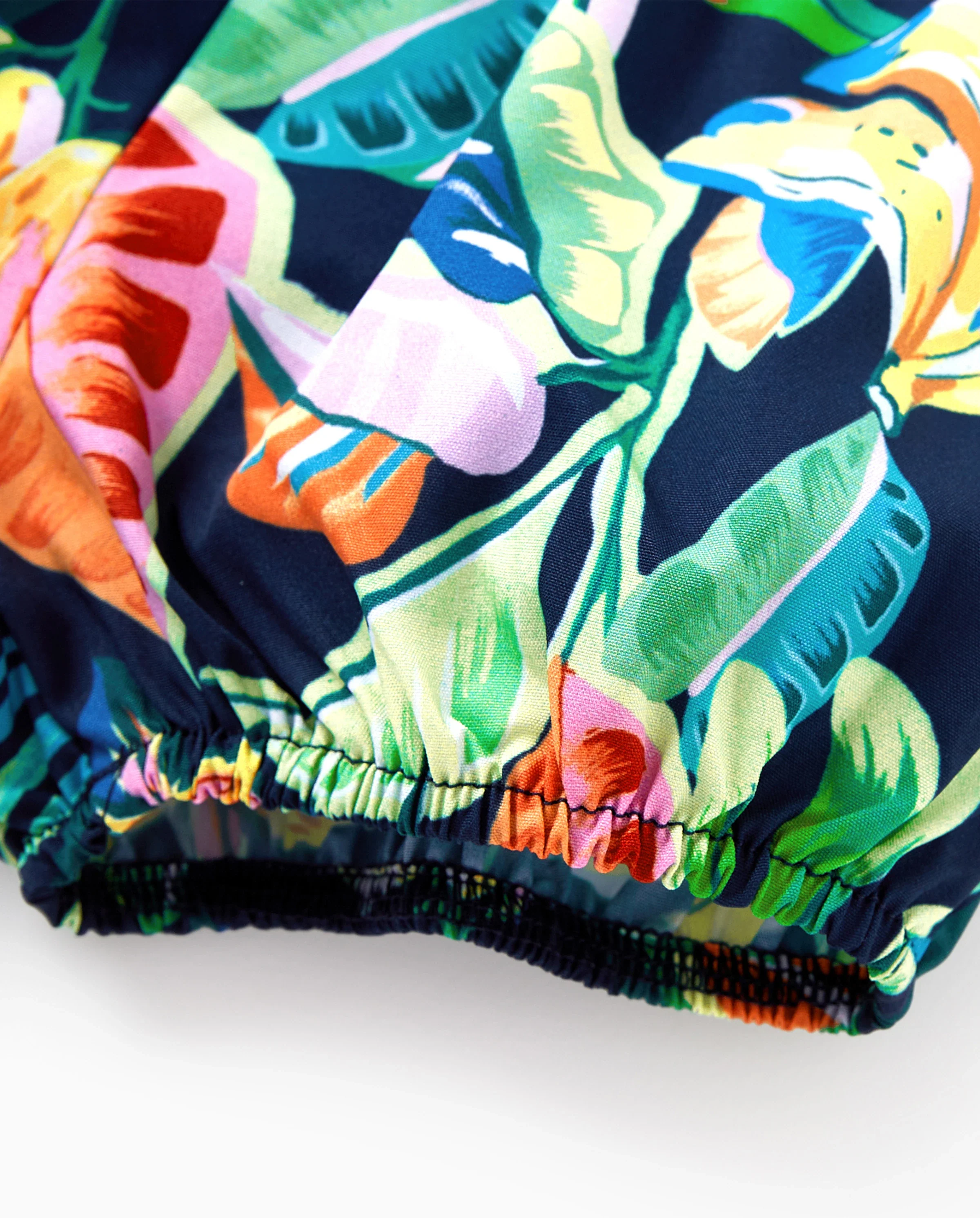 Mommy and Me Tropical Leaves Print Sleeveless Rompers with Belted Shorts Matching Set Deep Blue - Image 6