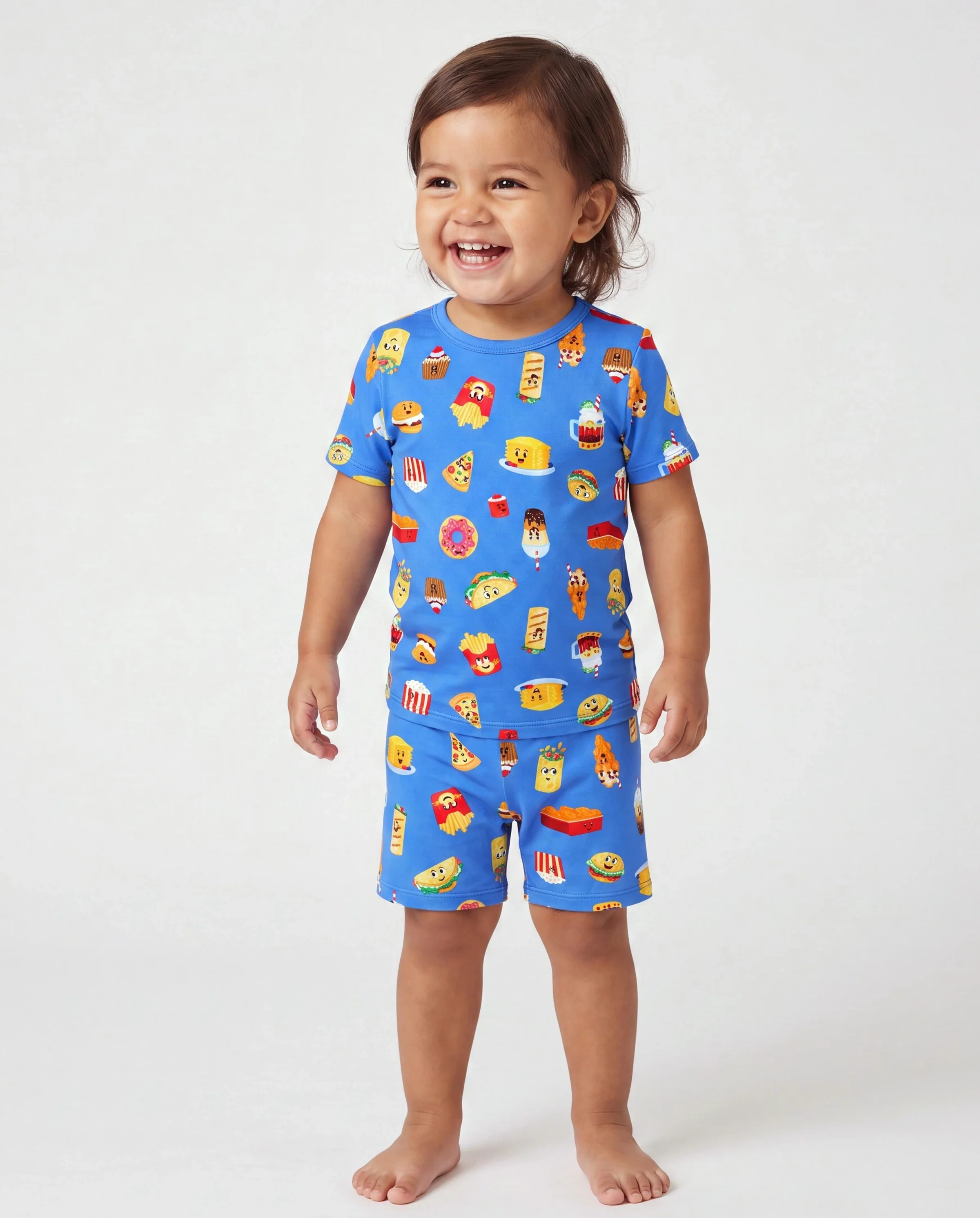 Mommy & me Bamboo Pajamas Buttery Soft Bamboo PJs for Men Women Kids Toddler, Cute Burger & Fries Print Short Sleeve Sleepwear (Snug-Fitting for Children) Royal Blue - Image 3
