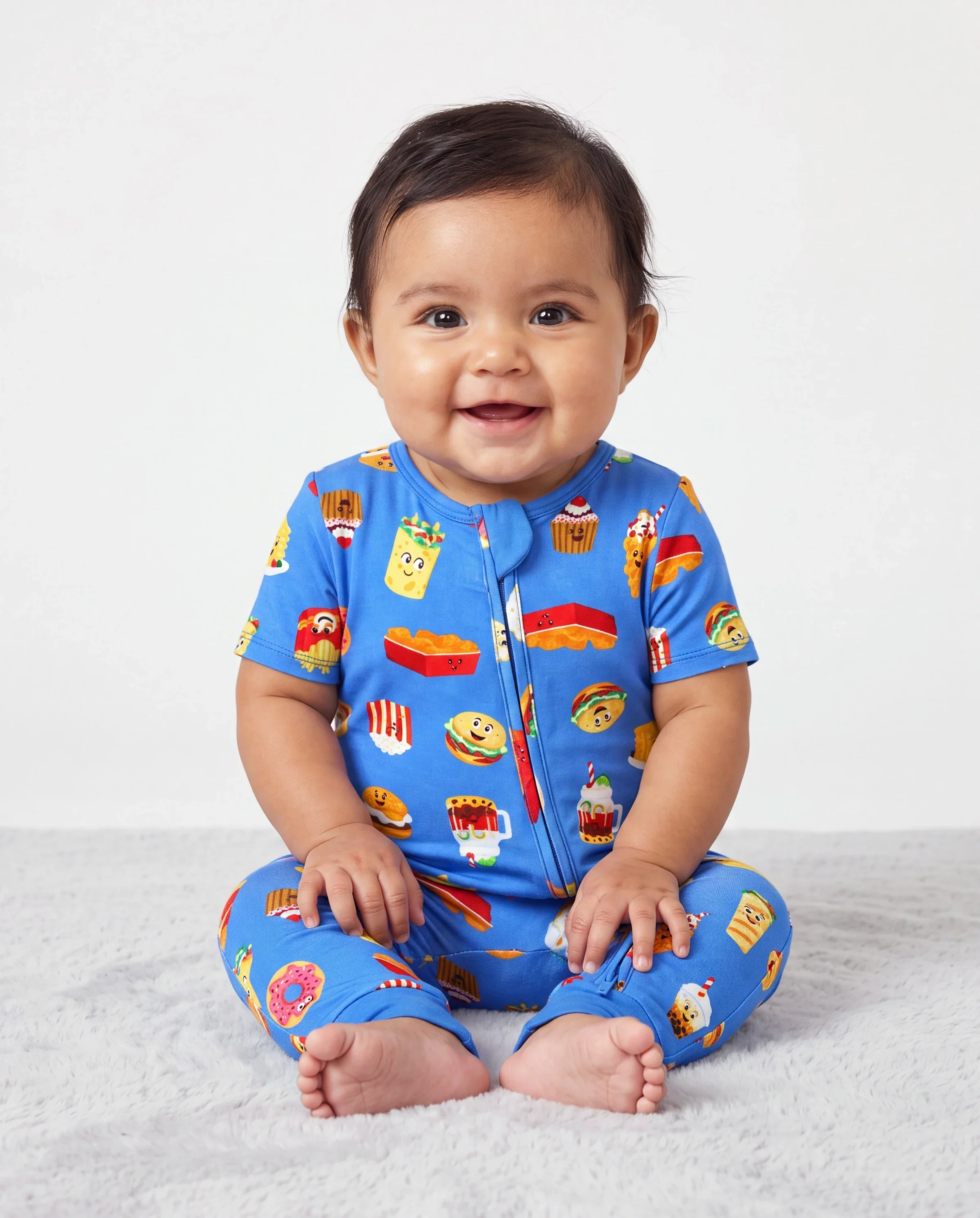 Mommy & me Bamboo Pajamas Buttery Soft Bamboo PJs for Men Women Kids Toddler, Cute Burger & Fries Print Short Sleeve Sleepwear (Snug-Fitting for Children) Royal Blue - Image 4