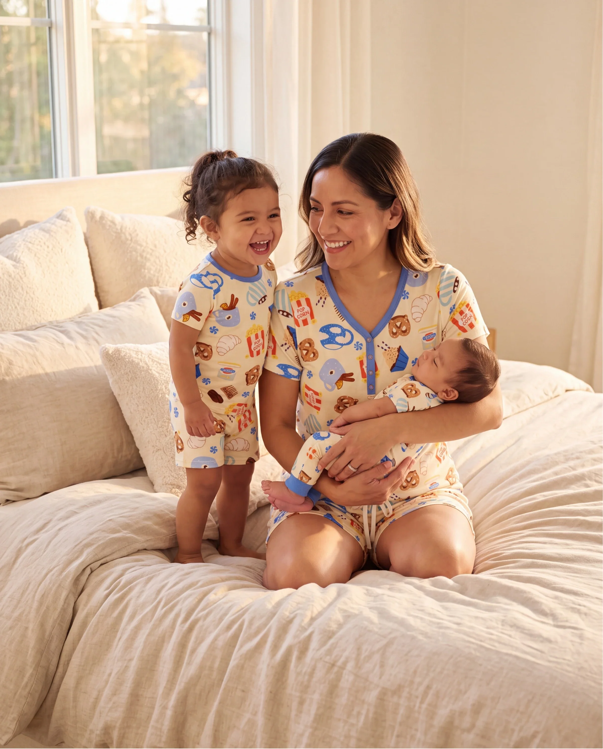 Mommy & me Bamboo Pajamas Buttery Soft Bamboo Viscose PJs for Men Women Kids Toddler Baby, Cozy Dessert Print Short-sleeve Sleepwear Blue - Image 9