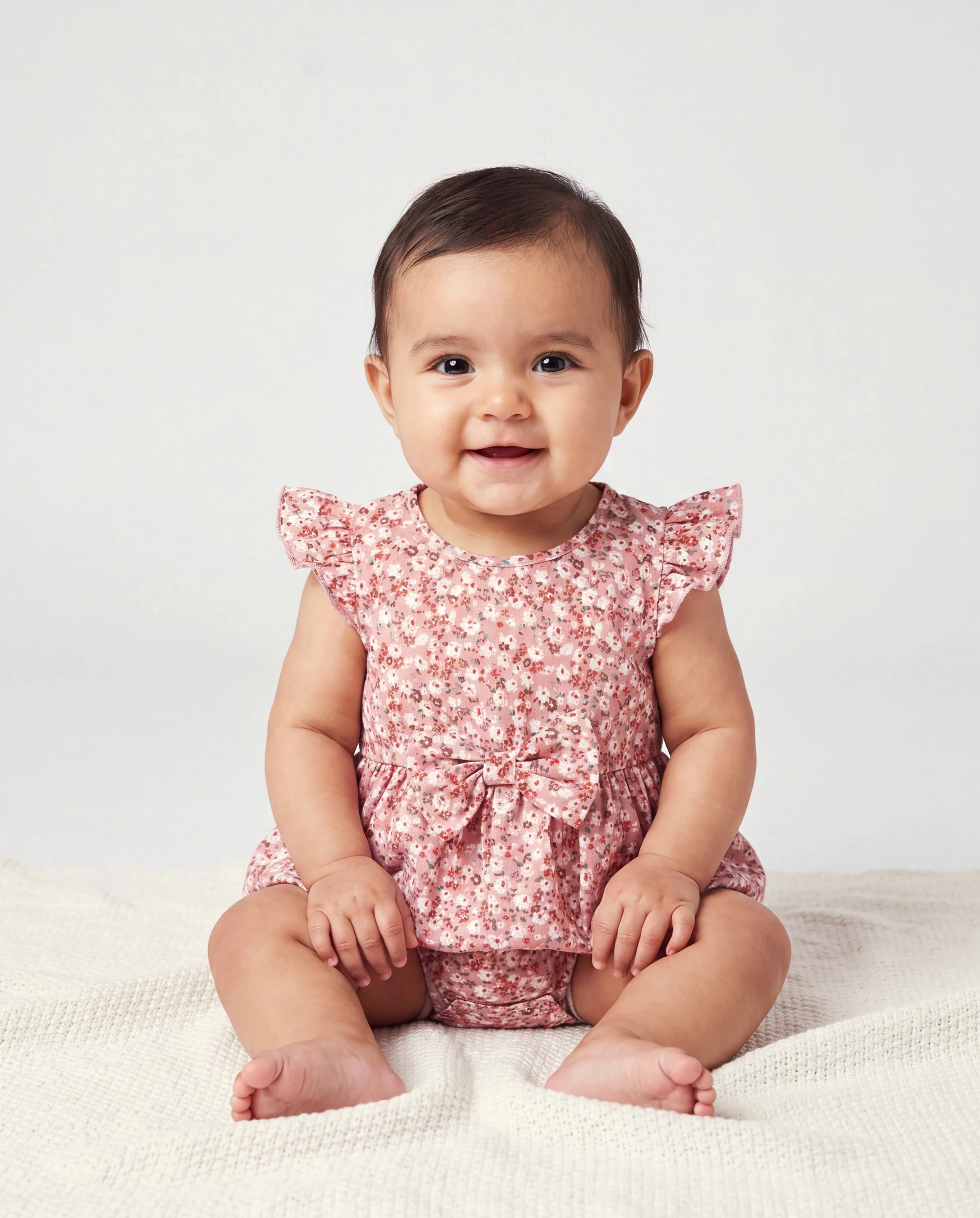 Mommy & me Blue Flora Print Smocking Puff-sleeve Dress Set Pink - Image 4