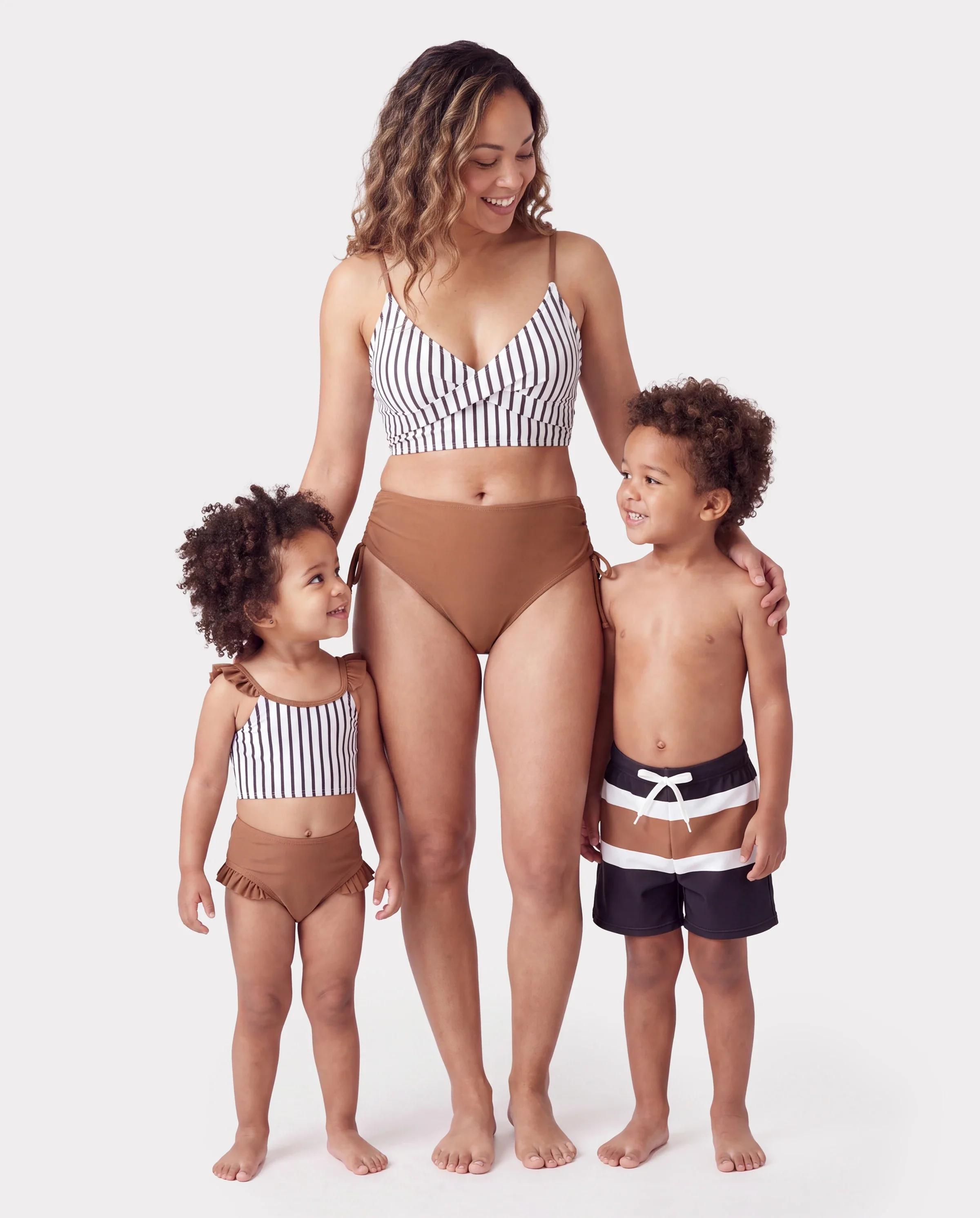 Mommy & me Color Block Swimsuits Striped Bikini & Swim Trunks Set Color block