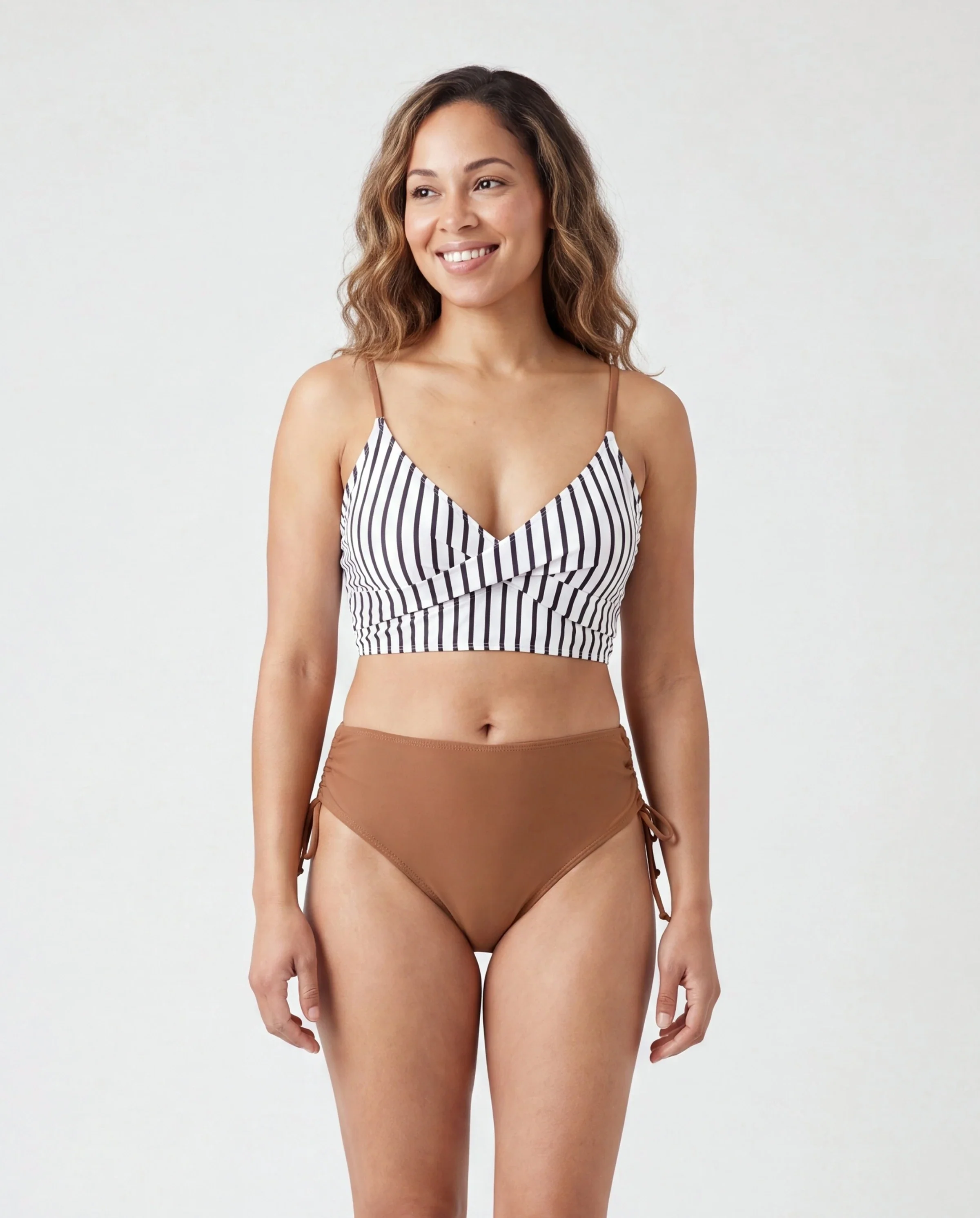 Mommy & me Color Block Swimsuits Striped Bikini & Swim Trunks Set Color block - Image 2