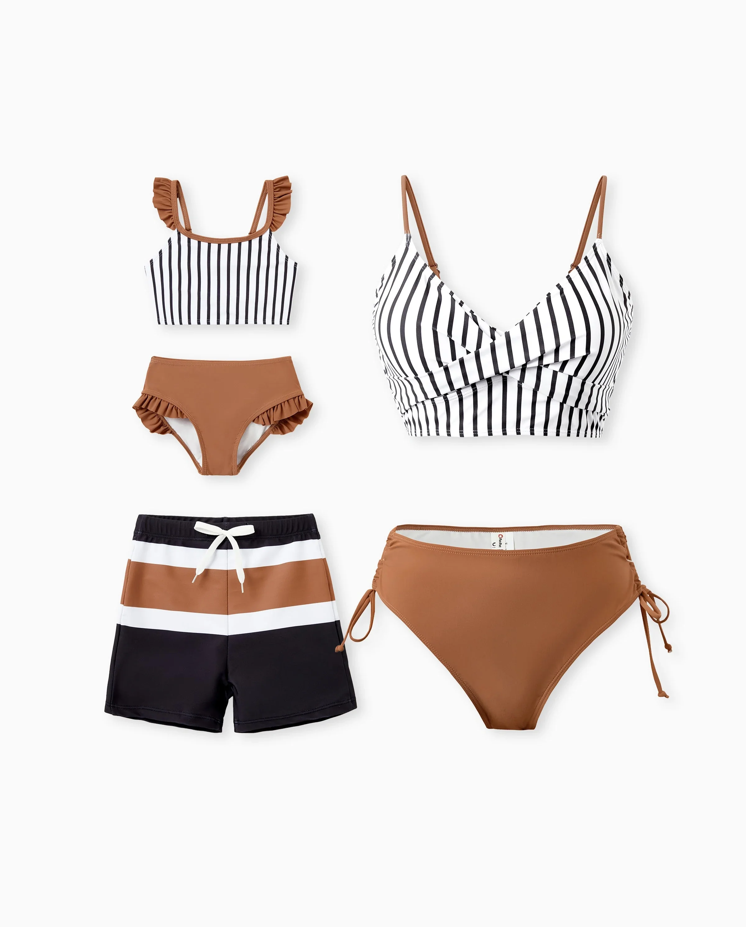 Mommy & me Color Block Swimsuits Striped Bikini & Swim Trunks Set Color block - Image 8