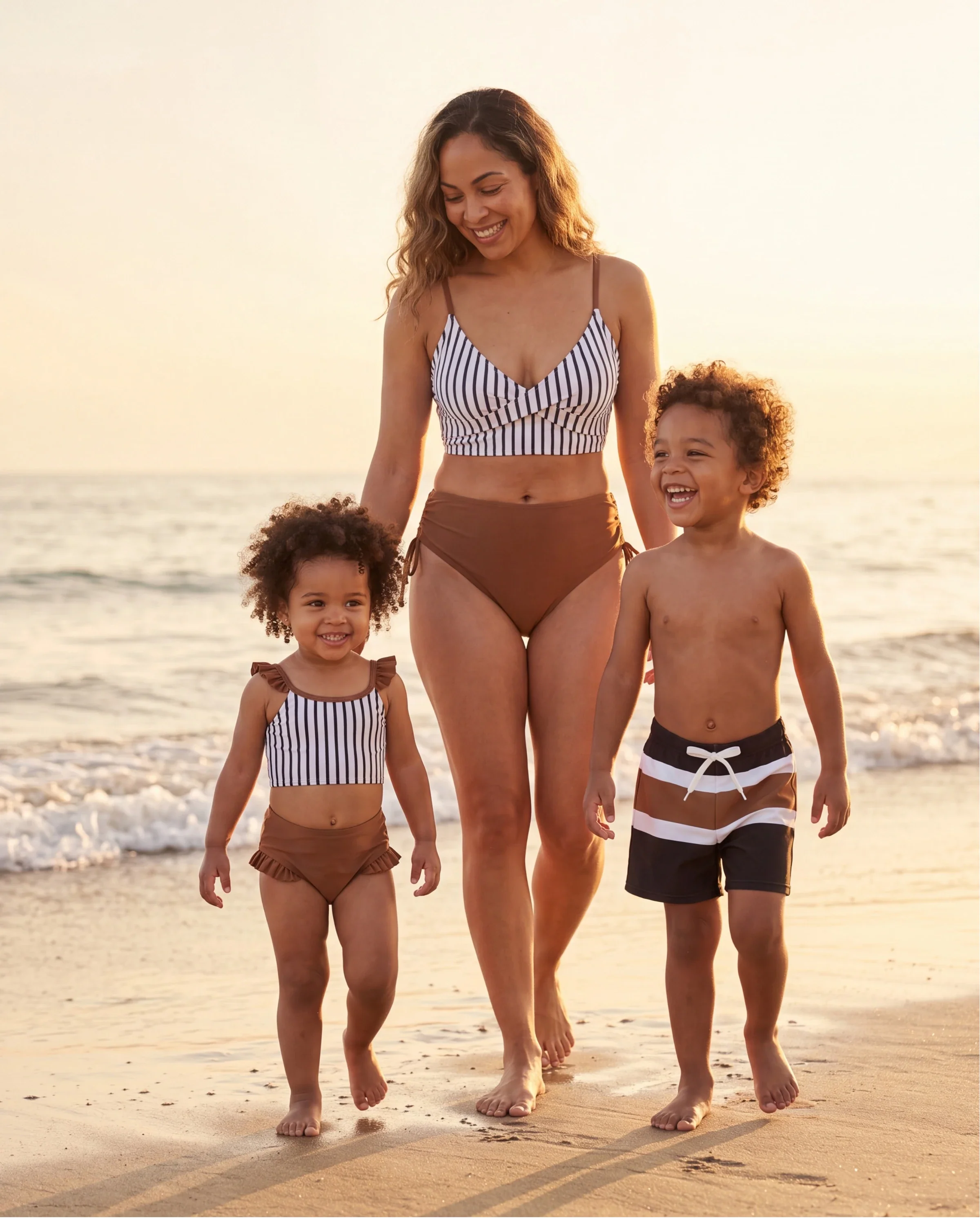 Mommy & me Color Block Swimsuits Striped Bikini & Swim Trunks Set Color block - Image 9