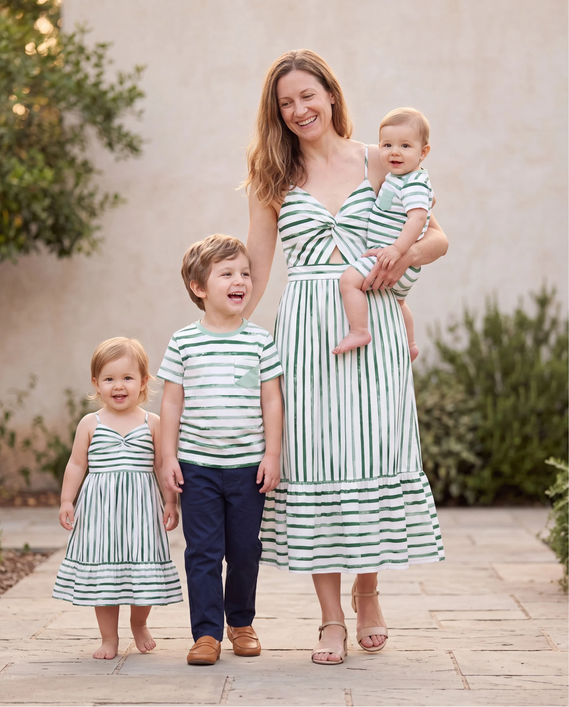 Mommy & me Cotton Outfits Set Green Striped T-Shirt and Dress Set for Dad, Mom, Kids & Baby, Perfect for Summer Family Outings & Photos Green - Image 10
