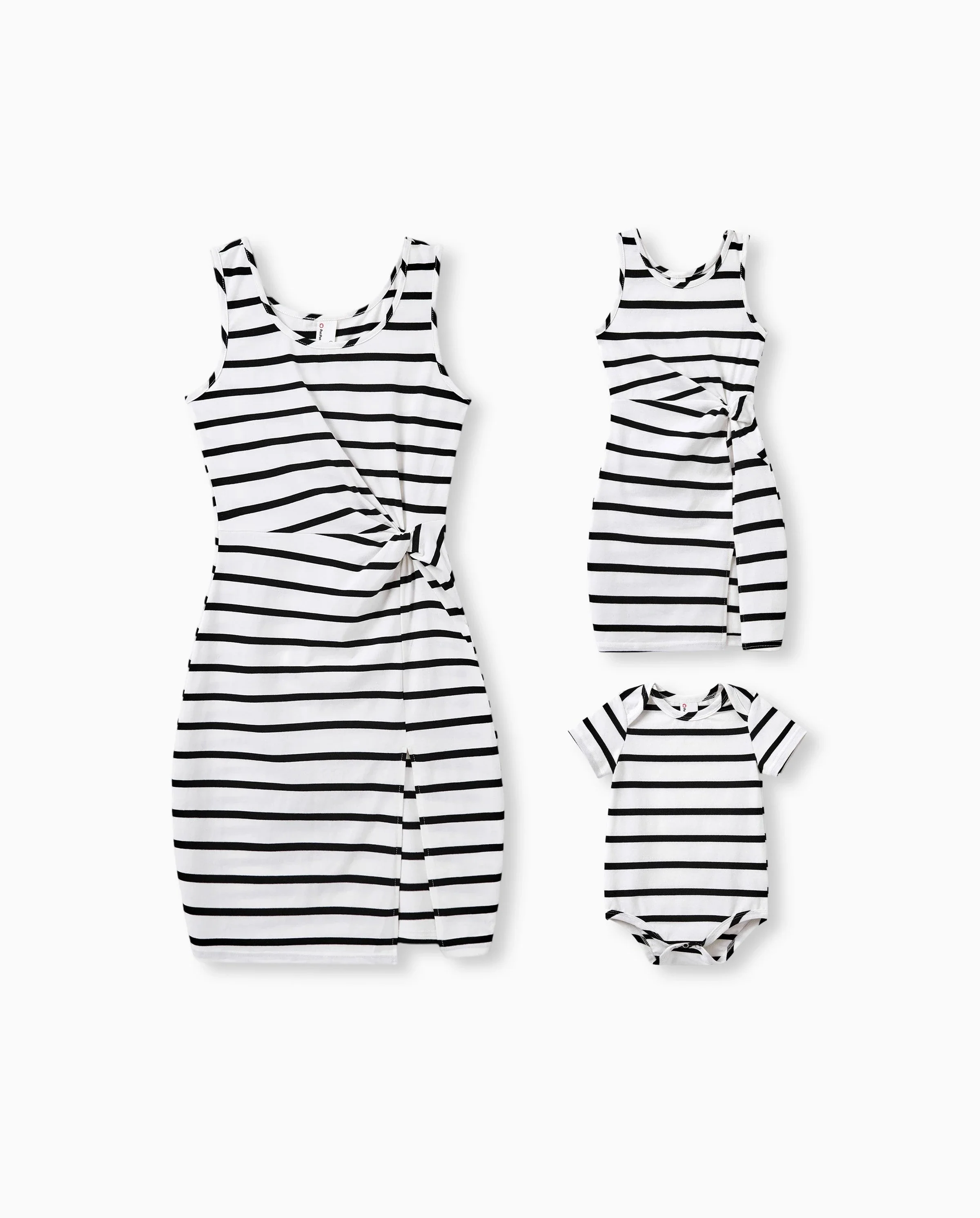 Mommy & me Cotton Set Strap Bodycon Dress Black+White - Image 7