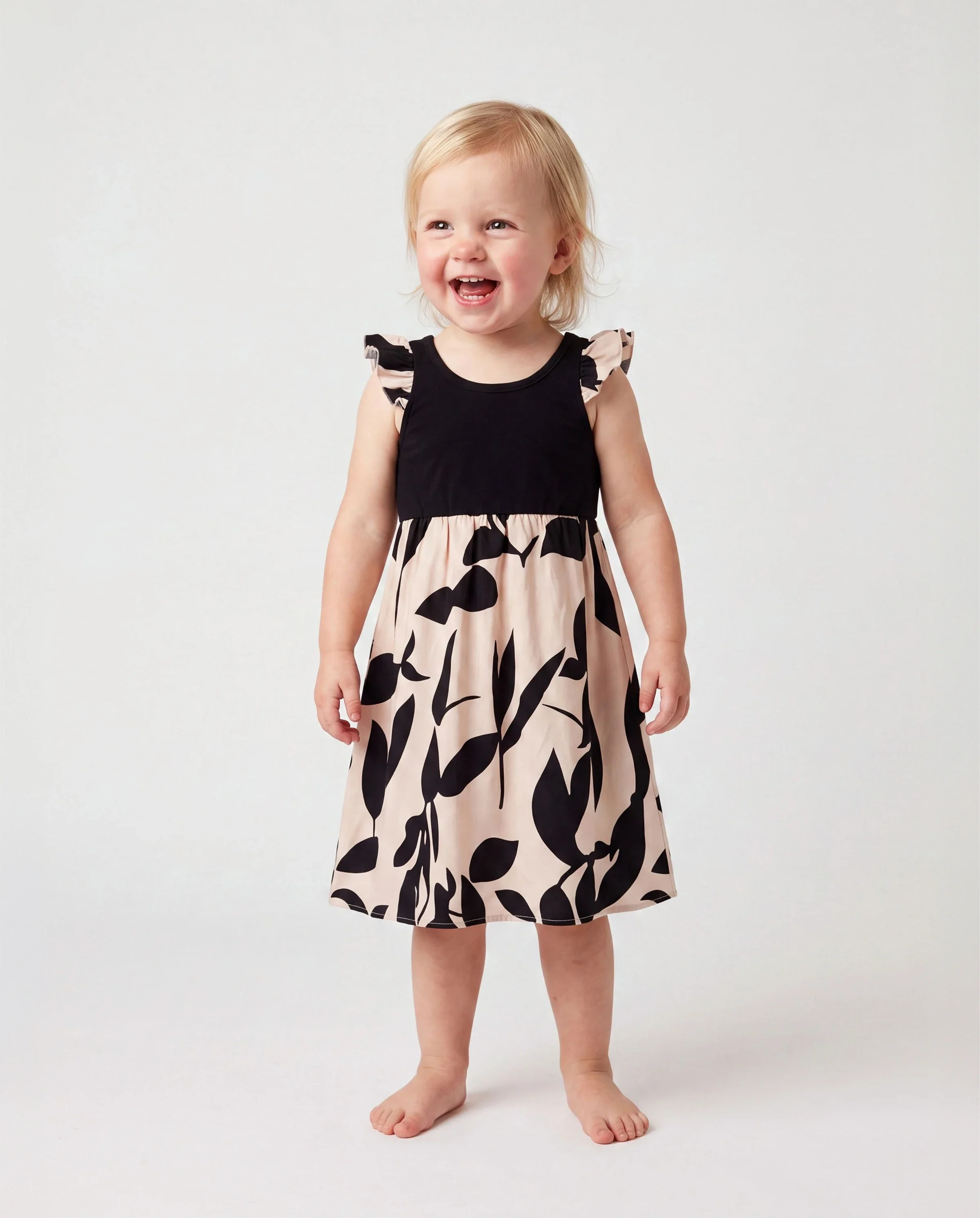 Mommy & me Cross Back Floral Strap Dress and Colorblock Top Sets Black - Image 3