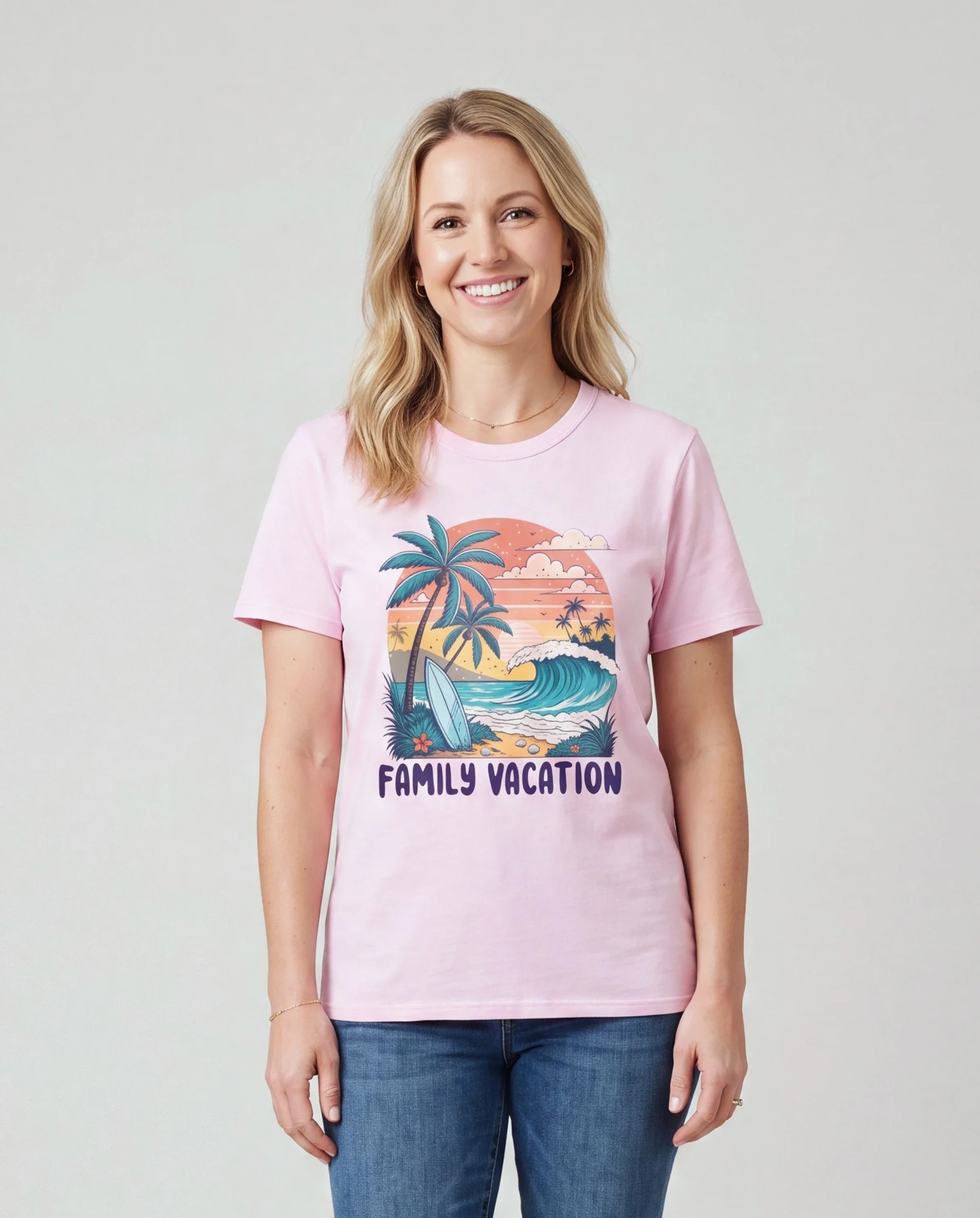 Mommy & me "Family Vacation" Graphic Cotton Tees Tropical Surf Print T-Shirt Multi-color - Image 2