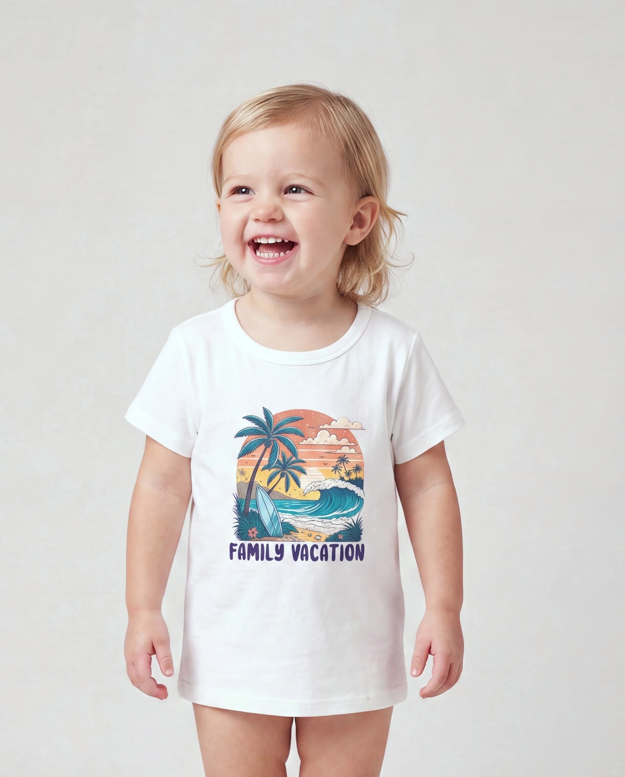 Mommy & me "Family Vacation" Graphic Cotton Tees Tropical Surf Print T-Shirt Multi-color - Image 3