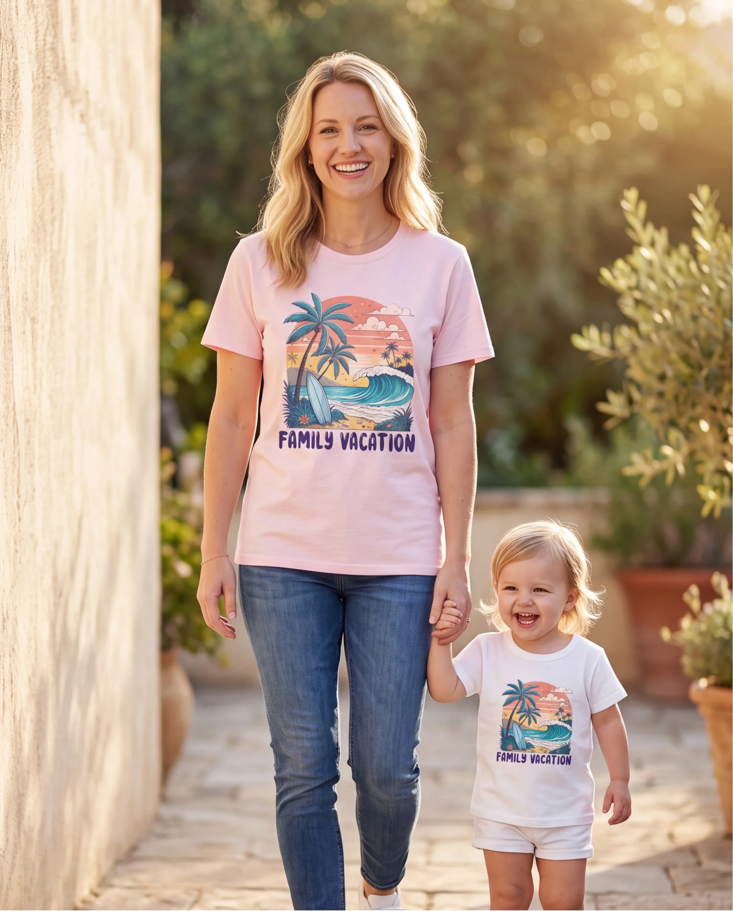 Mommy & me "Family Vacation" Graphic Cotton Tees Tropical Surf Print T-Shirt Multi-color - Image 8