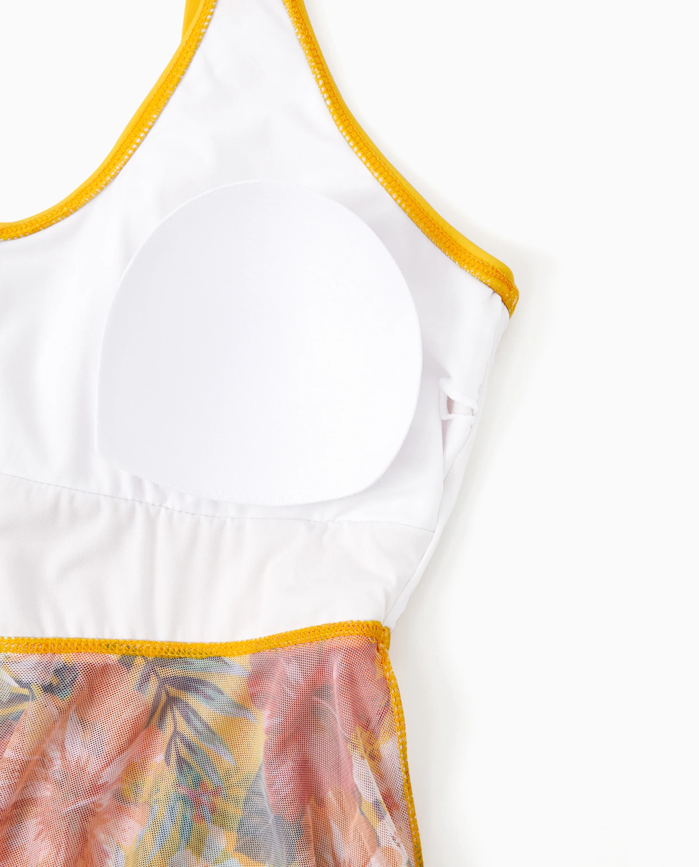Mommy & me Floral Drawstring Flowy Spliced Mesh Swim Dress with Triangle Swim Bottom Yellow - Image 6