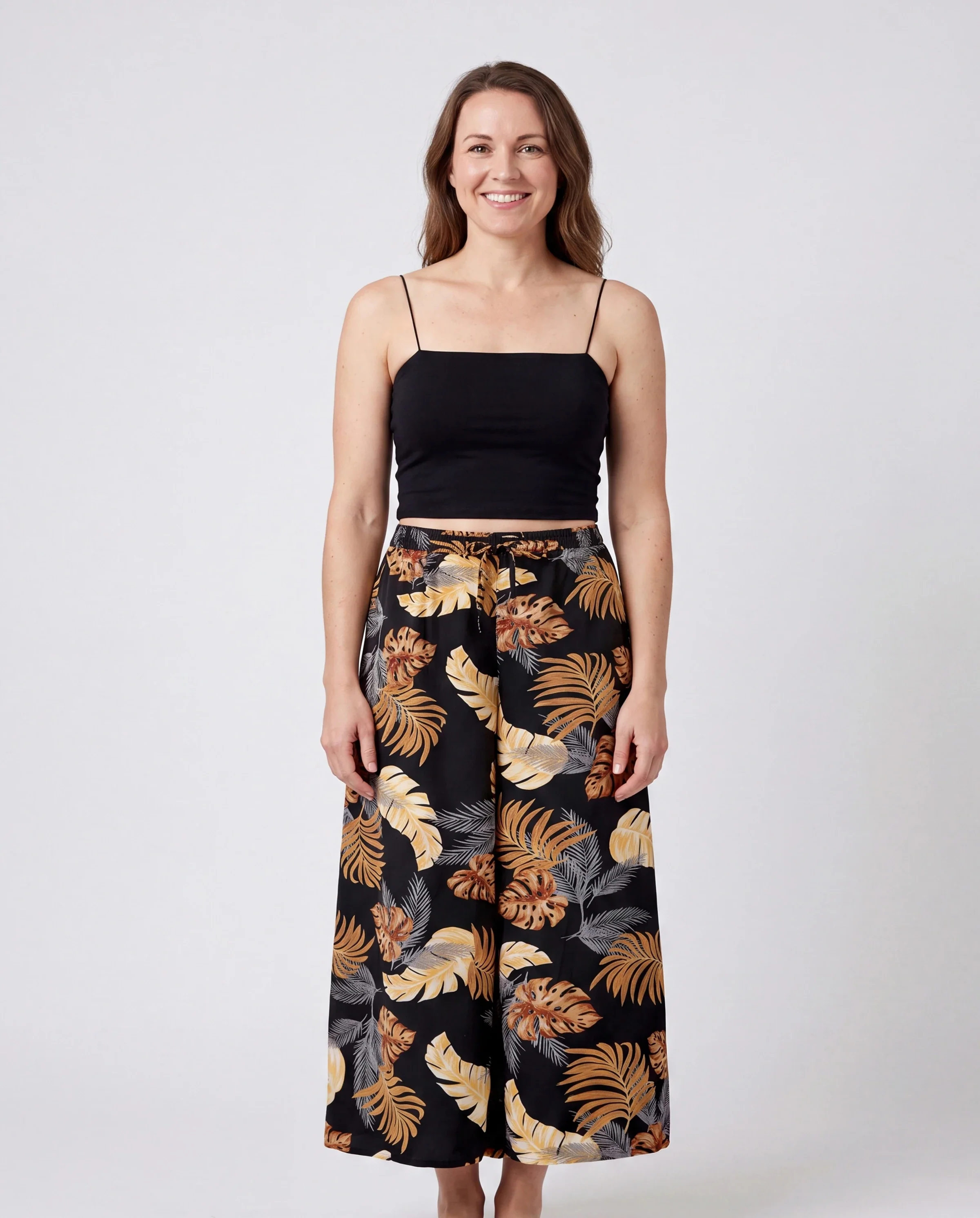 Mommy & me Floral Print Beach Wear Camisole top and Wide-Leg Pants Set for Summer Vacation Family Looks Black+White - Image 2