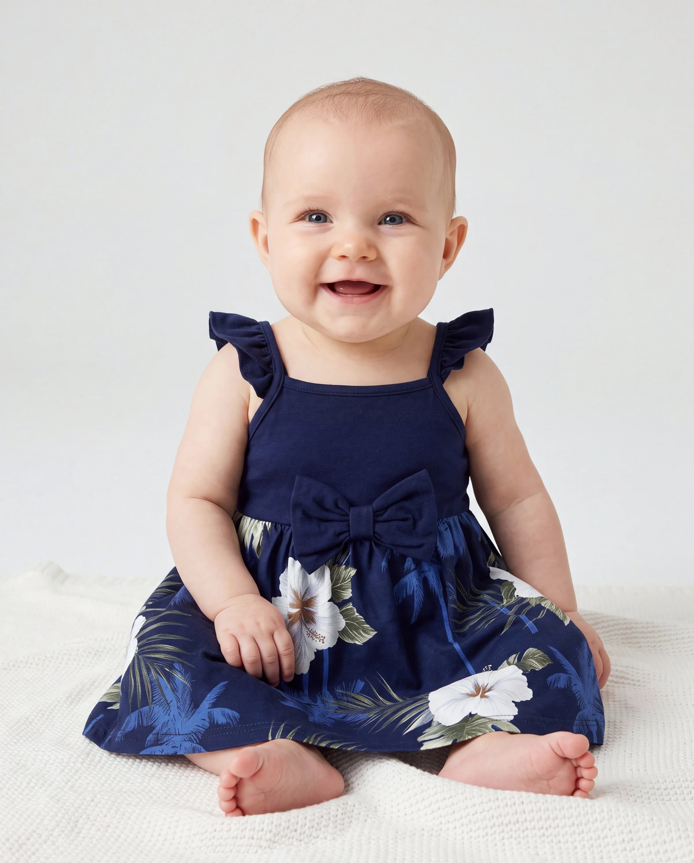 Mommy & me Floral Print Splicing Sleeveless Tank Dress Deep Blue - Image 4