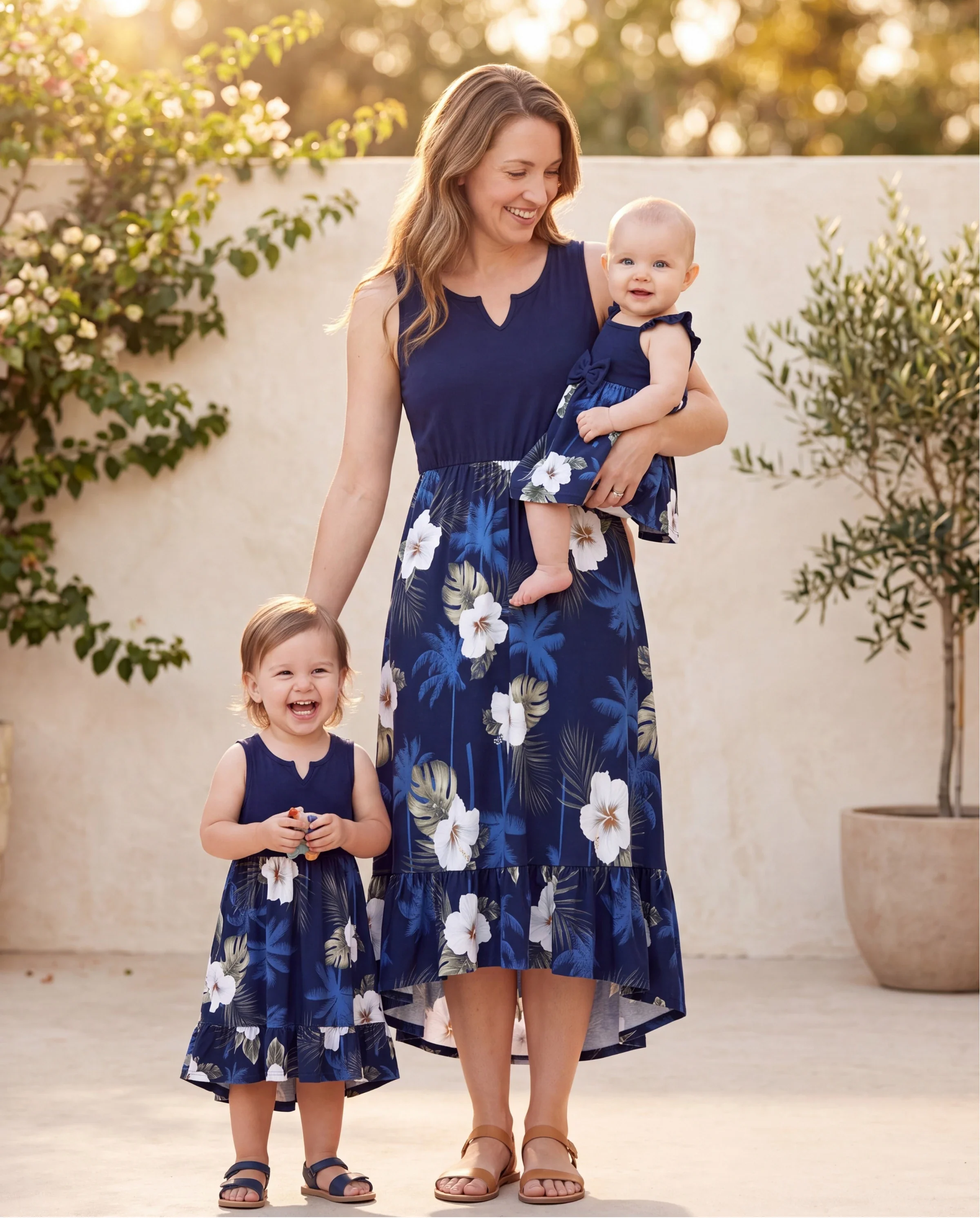 Mommy & me Floral Print Splicing Sleeveless Tank Dress Deep Blue - Image 9
