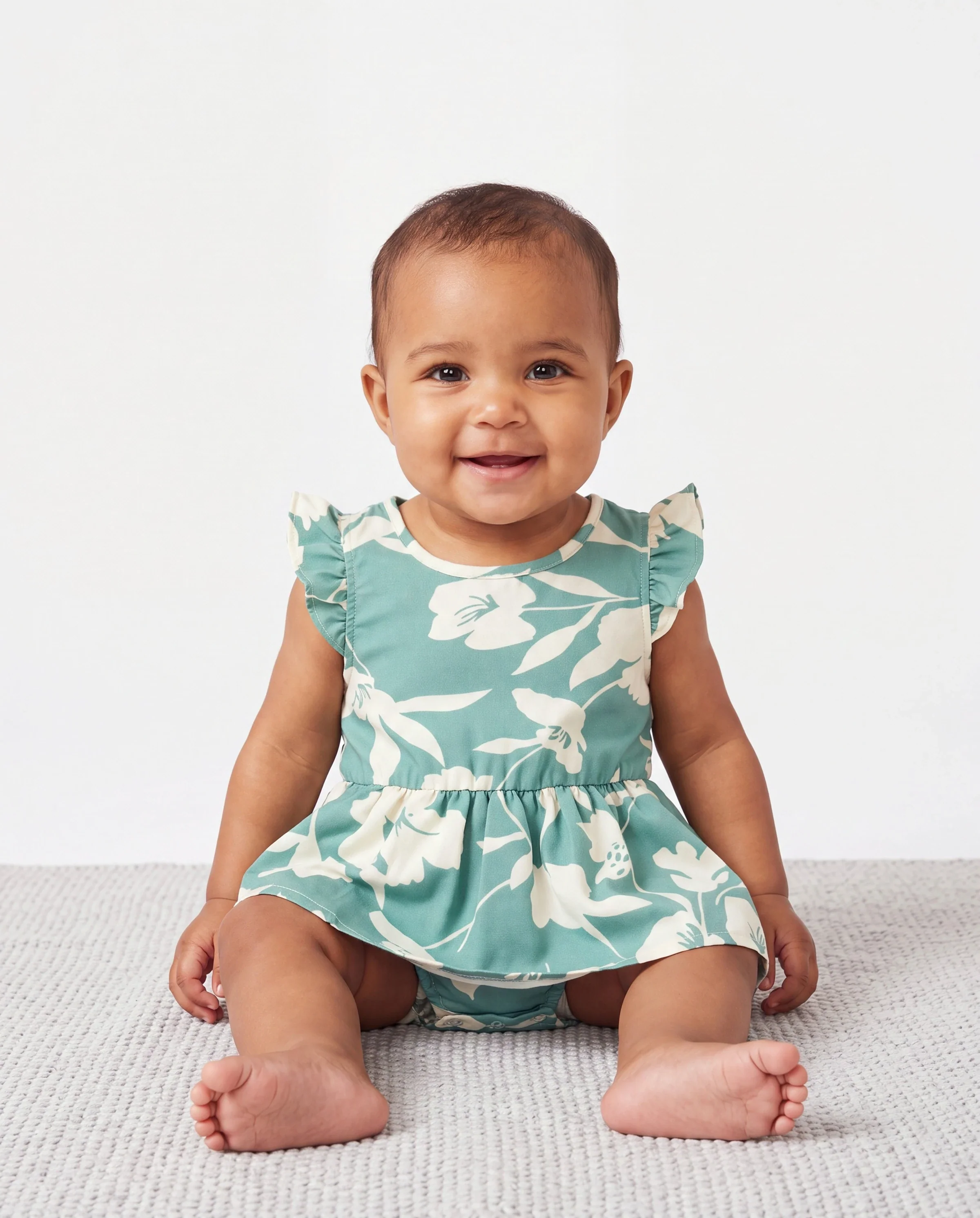 Mommy & me Leaf Print Green Sling Shirred Dress Set Green - Image 4