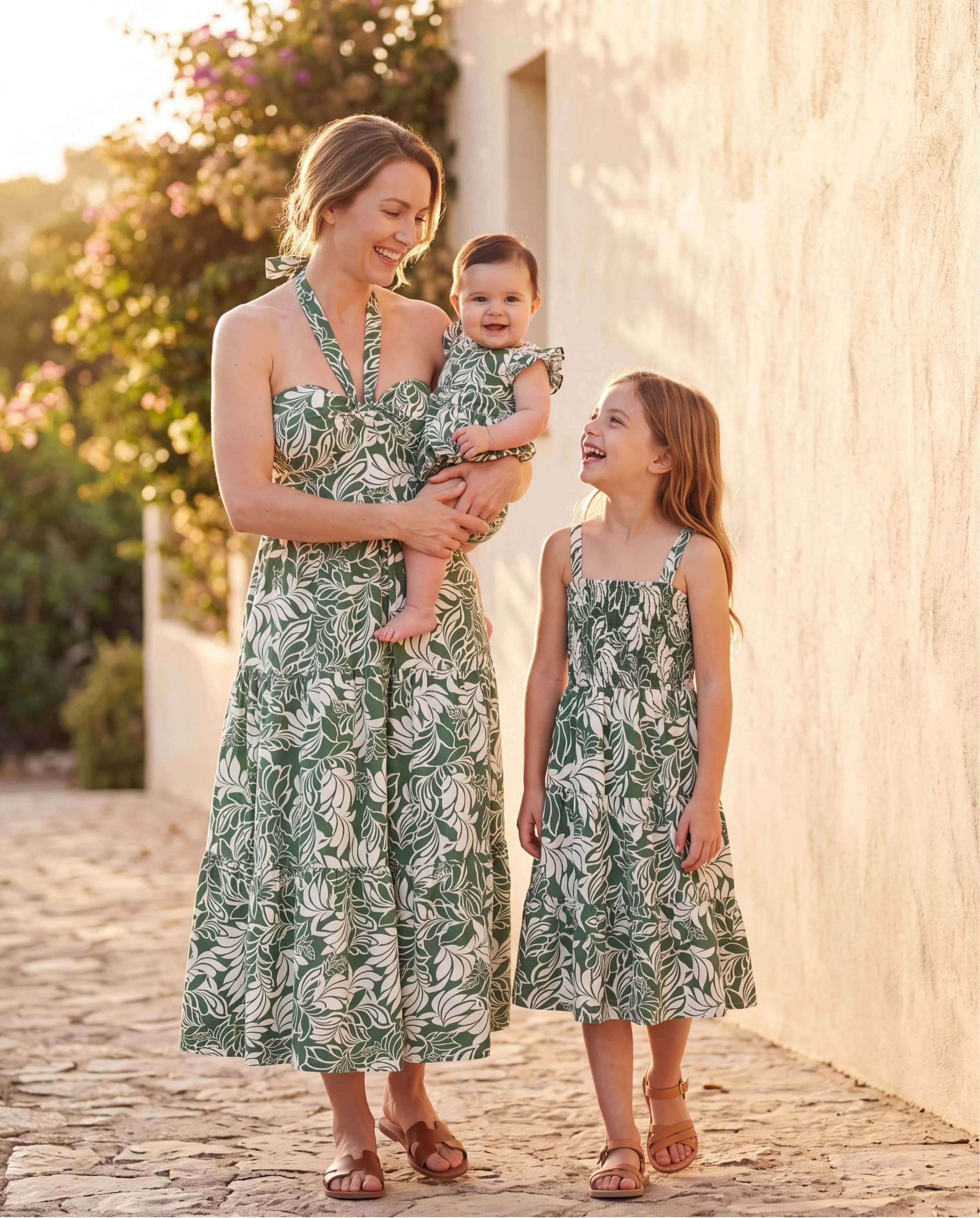 Mommy & me Leaf Print Halter Dress Green Set Green - Image 9