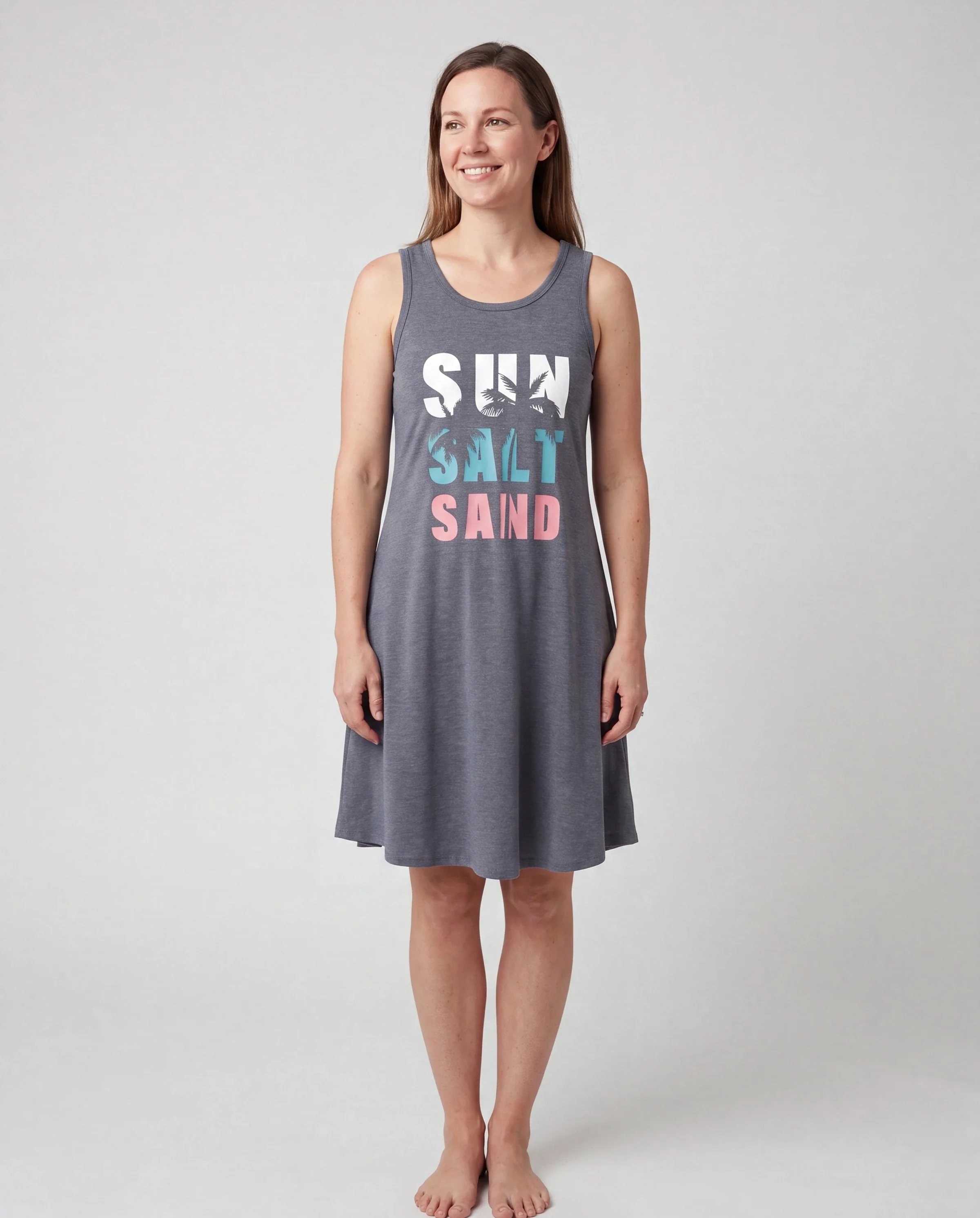 Mommy & me Letter Print Sleeveless Tank Dress Set Grey - Image 2