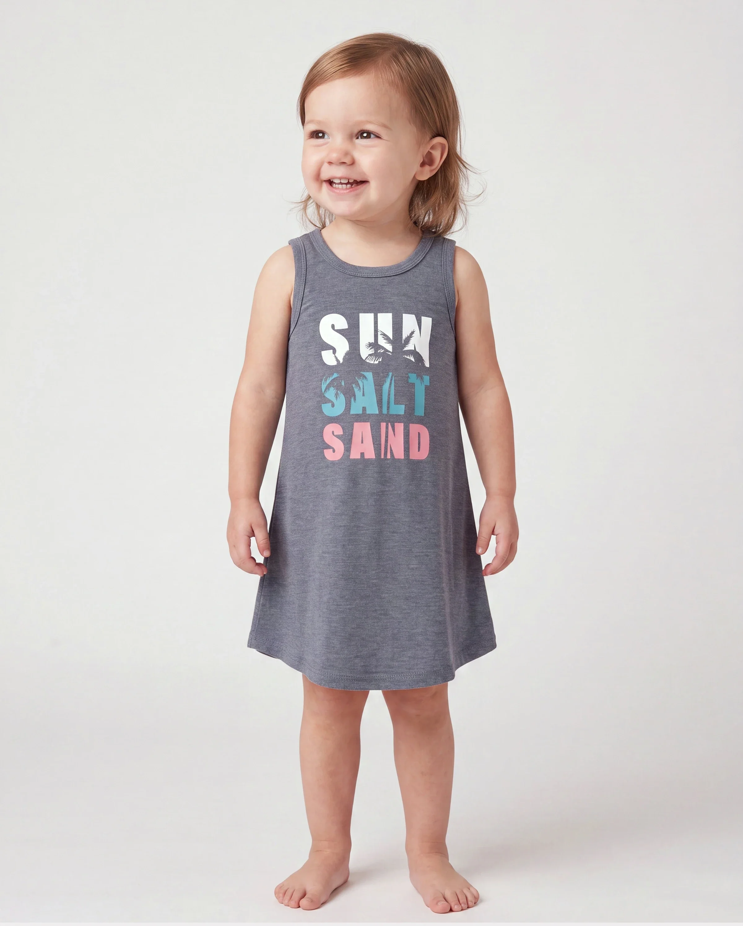 Mommy & me Letter Print Sleeveless Tank Dress Set Grey - Image 3