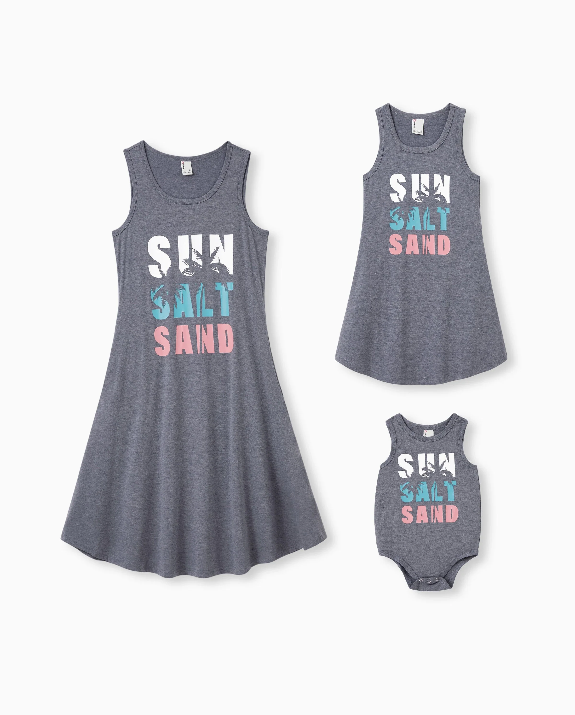 Mommy & me Letter Print Sleeveless Tank Dress Set Grey - Image 8