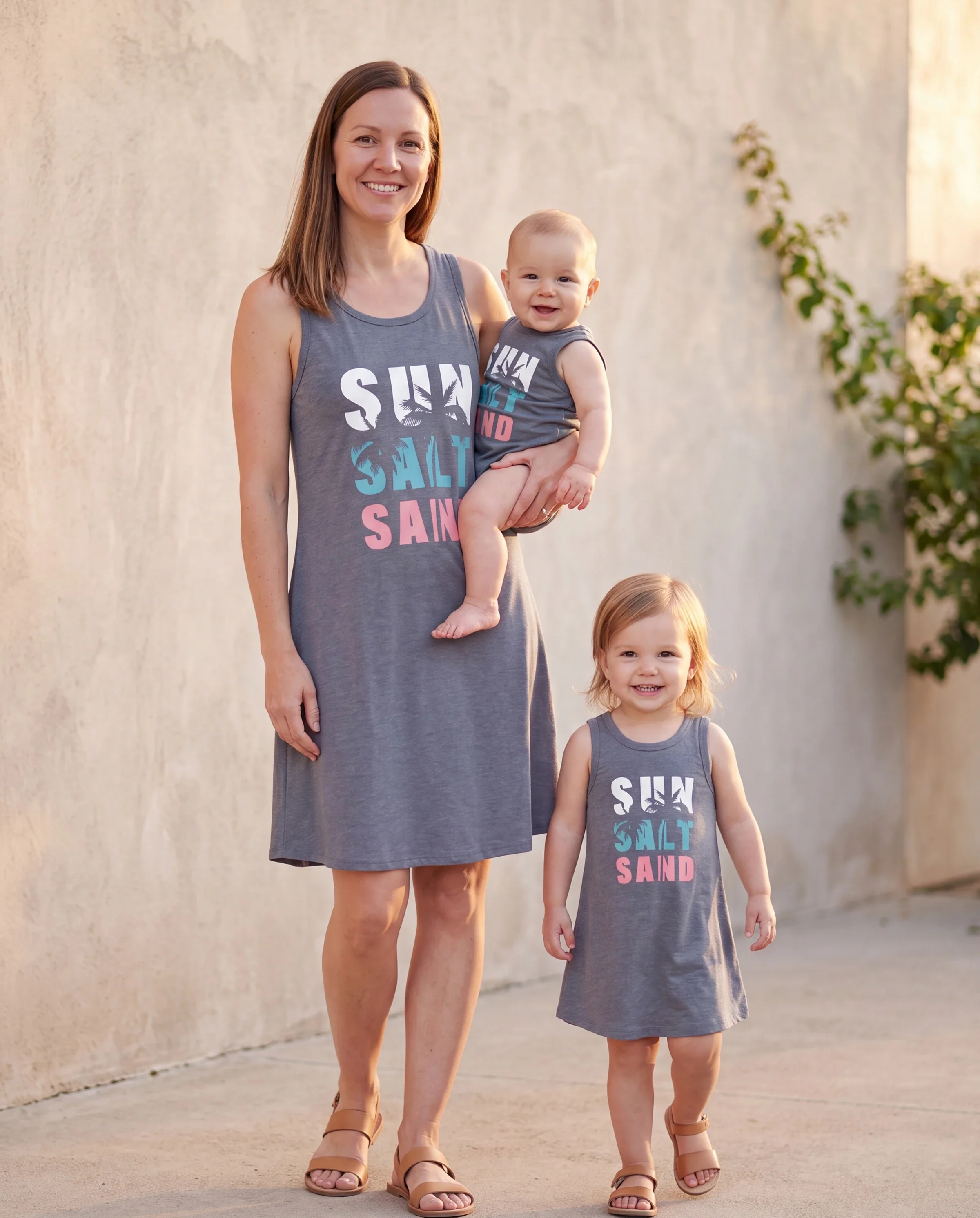 Mommy & me Letter Print Sleeveless Tank Dress Set Grey - Image 9