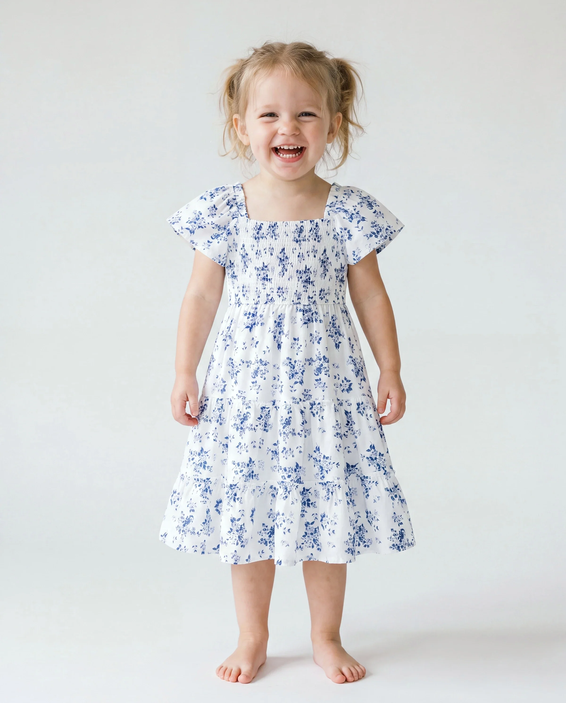 Mommy & me Outfit: Floral Smocking Casual Suit BLUEWHITE - Image 3
