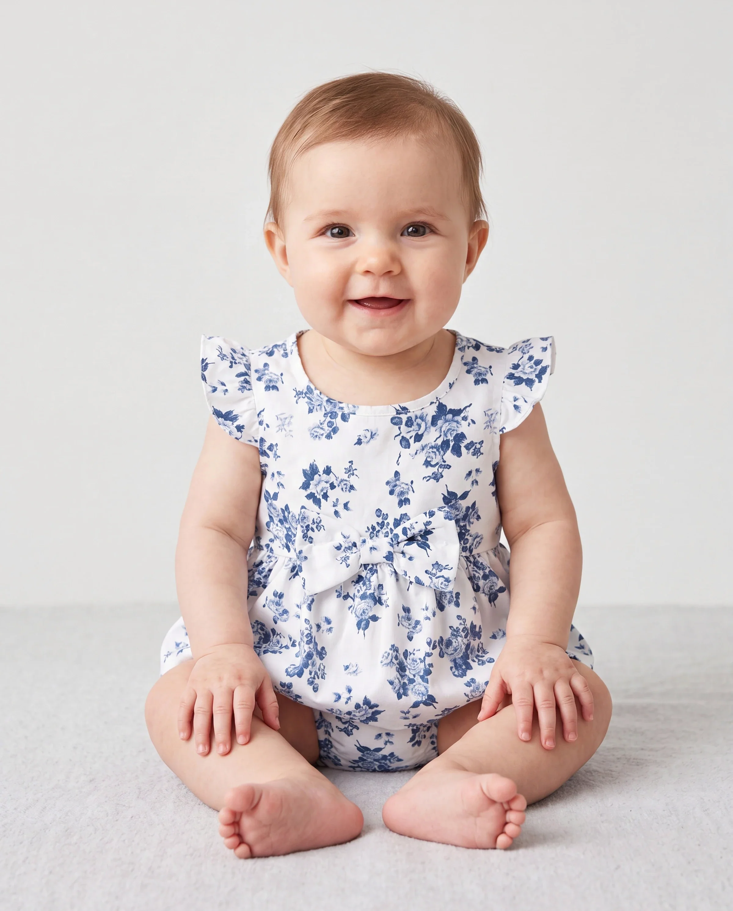 Mommy & me Outfit: Floral Smocking Casual Suit BLUEWHITE - Image 4