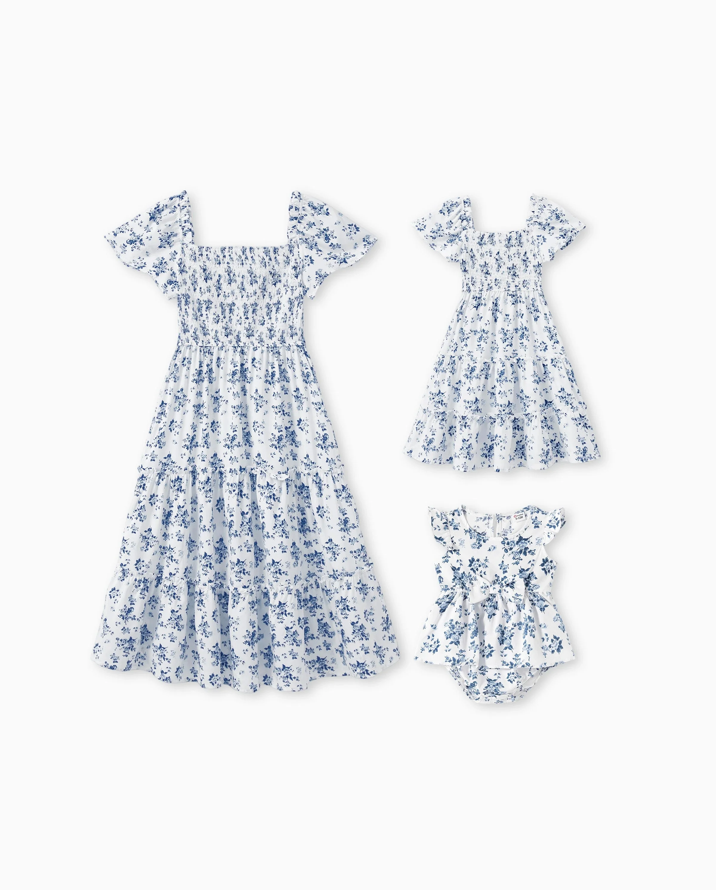 Mommy & me Outfit: Floral Smocking Casual Suit BLUEWHITE - Image 8