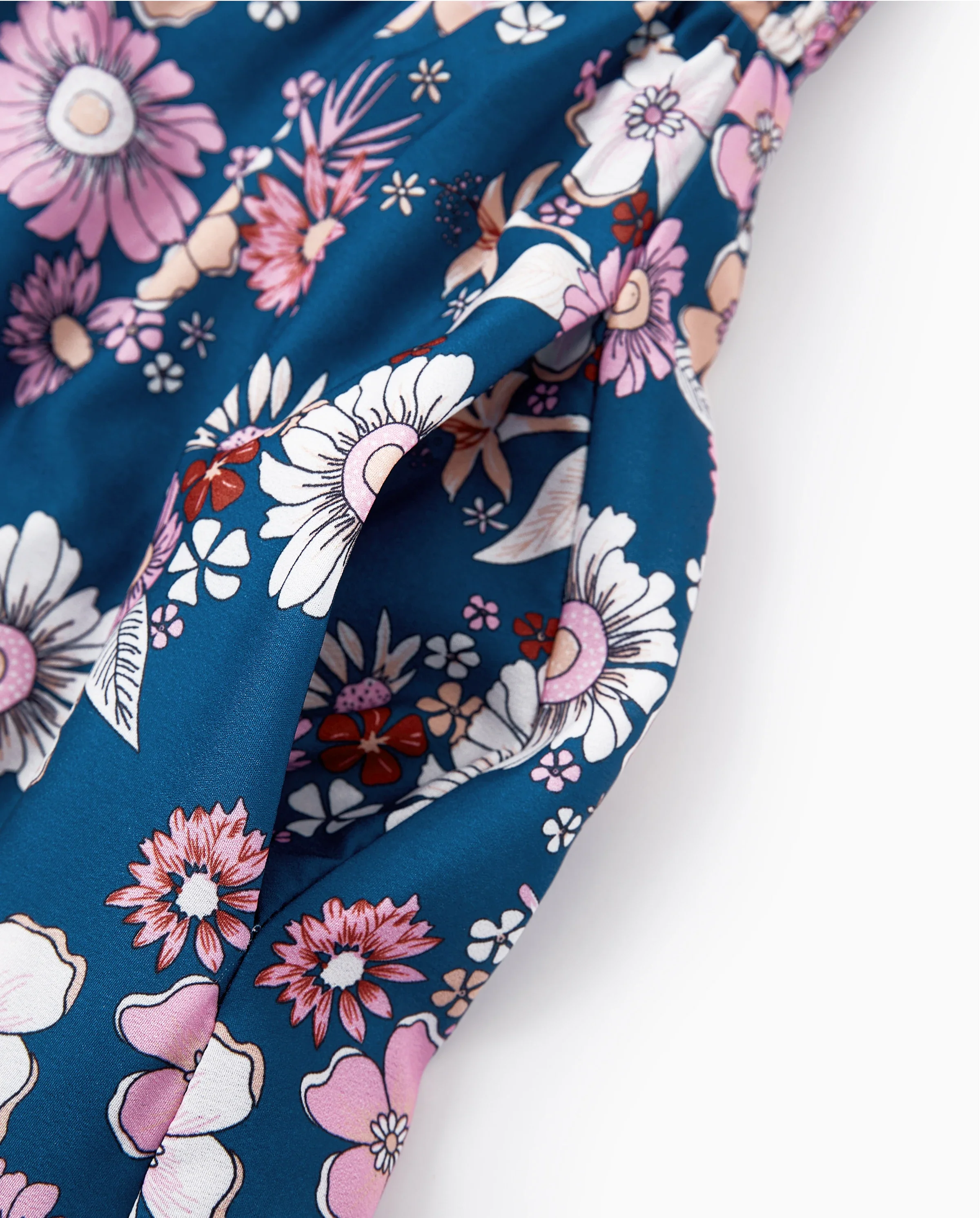 Mommy & me outfits Floral Allover Print Short-sleeve Collar Shirt or Halter Sleeveless Dress for Summer Vacation CYAN- - Image 6