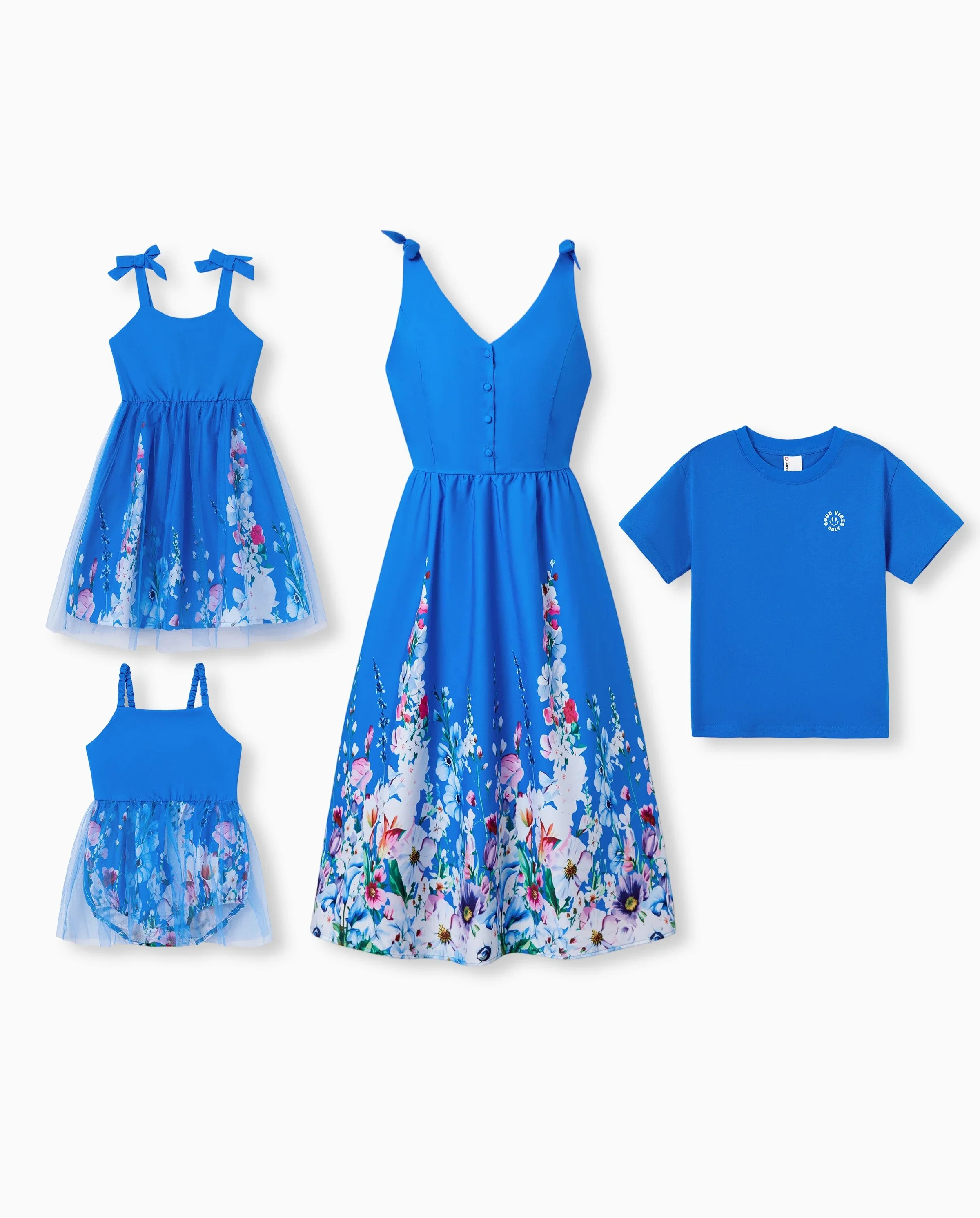 Mommy & me Outfits Set Floral Sleeveless Dress or Short-sleeve T-shirt Blue - Image 9