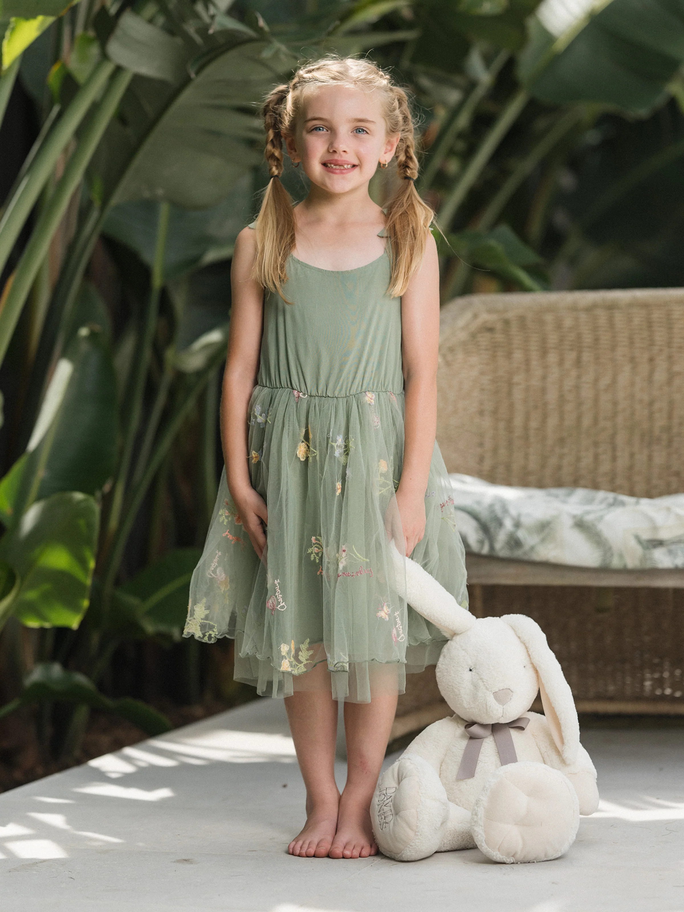 Mommy & me Polo Collar Short-sleeve Shirt or V-neck Strappy Mesh Dress Green - Image 3