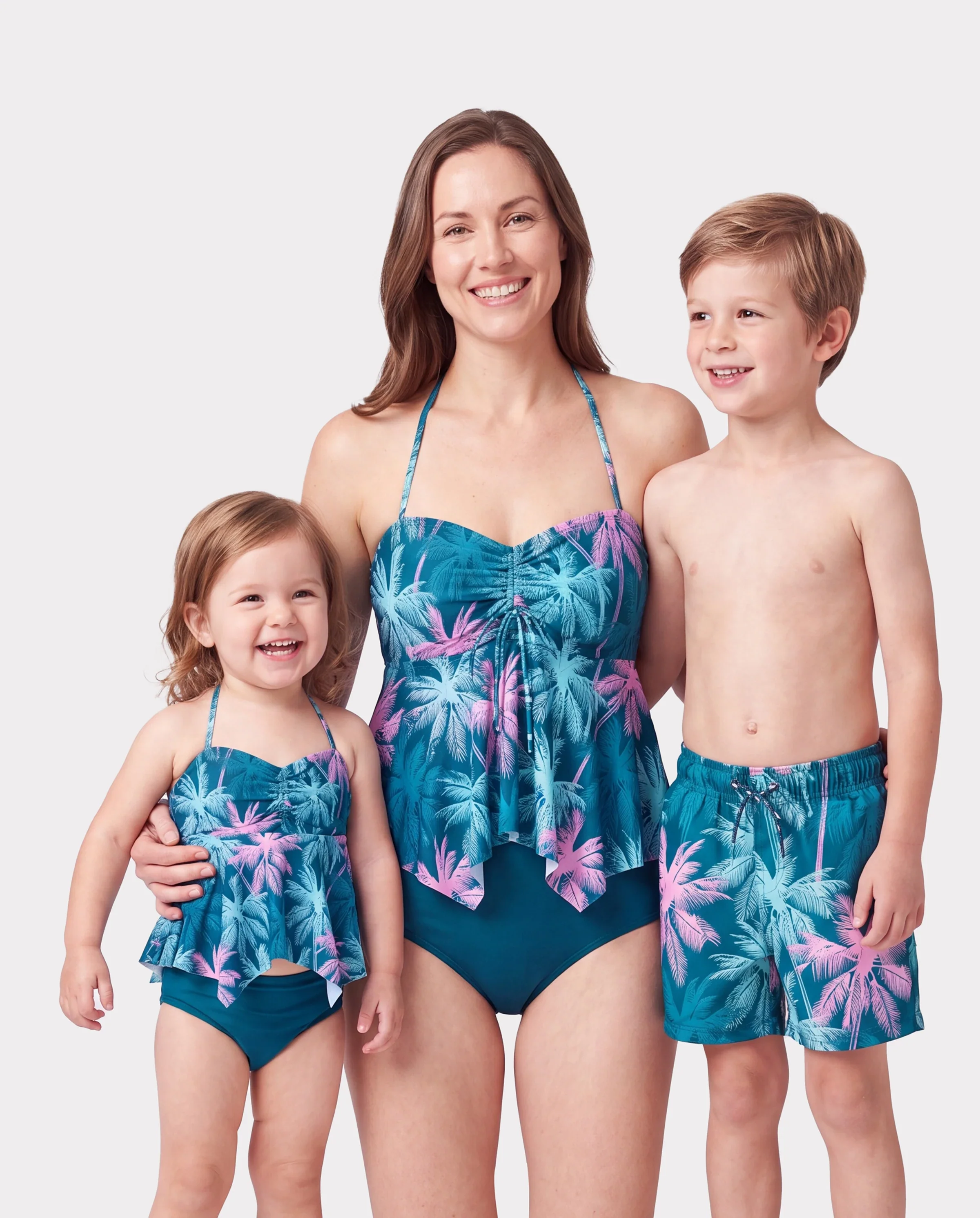Mommy & me Swimsuits Tropical Palm Tree Print, Mommy and Me Ruffle two-piece Swimsuit, Beach Vacation Swimwear Turquoise