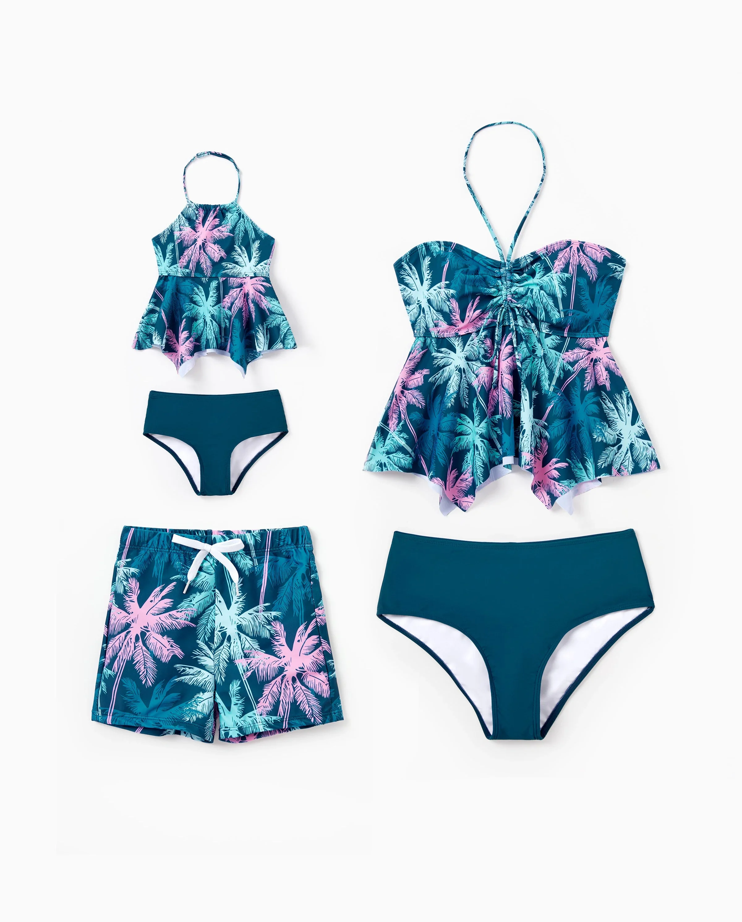 Mommy & me Swimsuits Tropical Palm Tree Print, Mommy and Me Ruffle two-piece Swimsuit, Beach Vacation Swimwear Turquoise - Image 8