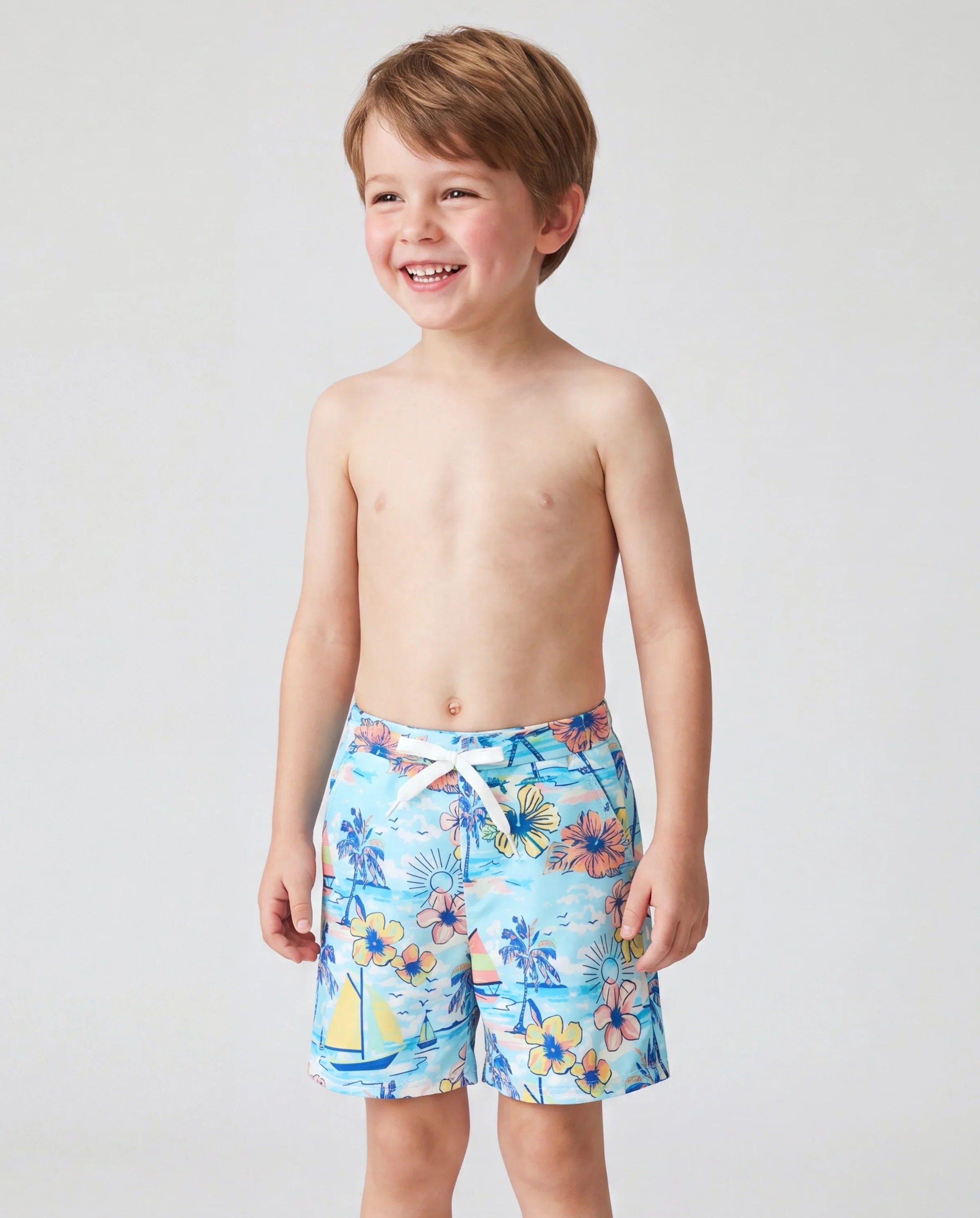Mommy & me Swimwear Tropical Print, Mommy Tie-front Cutout One-piece Swimsuit, Girl two-piece Swimsuit Daddy & Son Swim Trunks Set for Summer Beach Vacation Light Blue - Image 4
