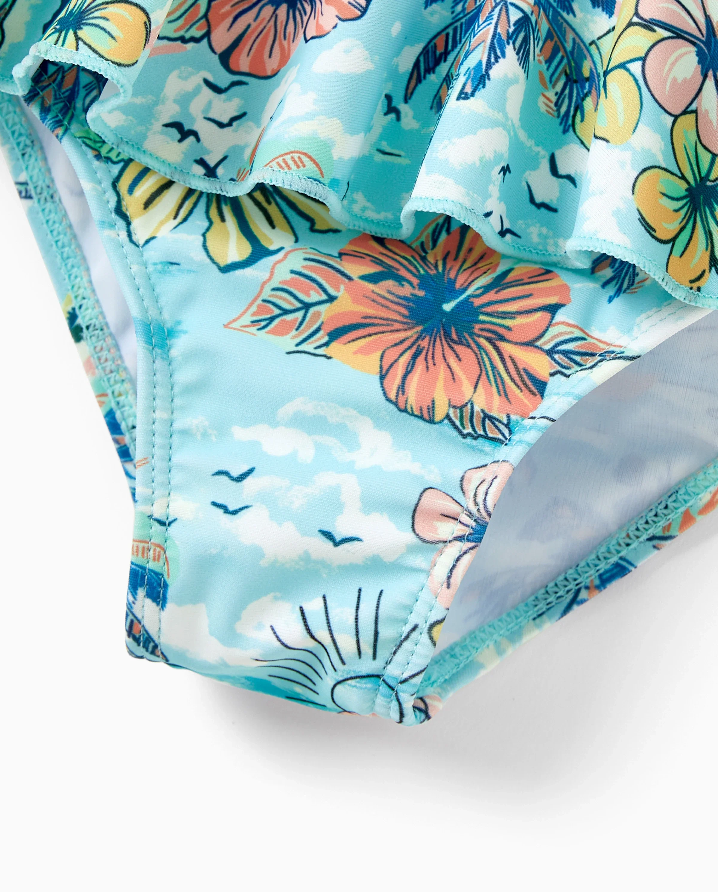 Mommy & me Swimwear Tropical Print, Mommy Tie-front Cutout One-piece Swimsuit, Girl two-piece Swimsuit Daddy & Son Swim Trunks Set for Summer Beach Vacation Light Blue - Image 7