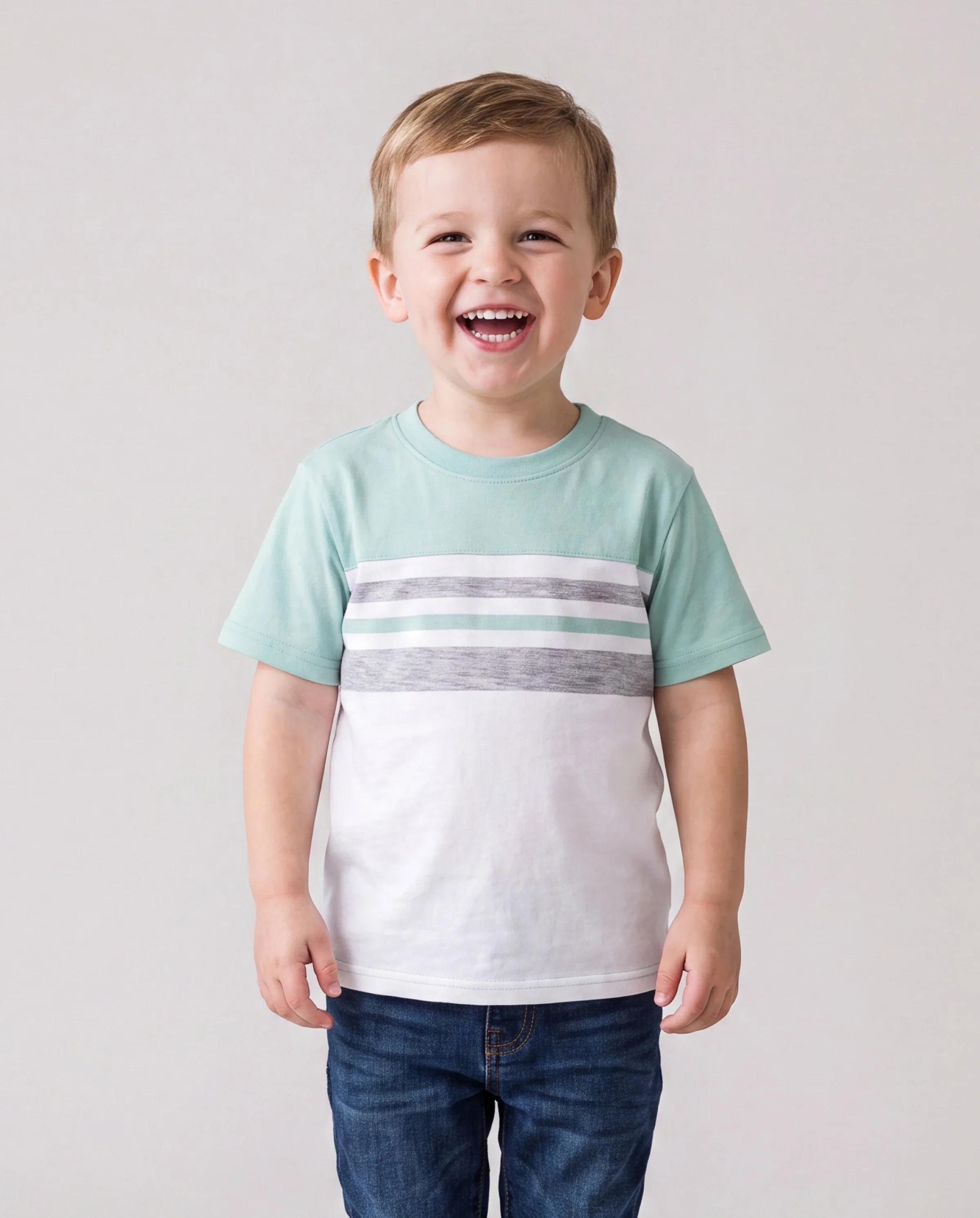 Mommy & me T-Shirt & Dress Set Polka Dot Puff-sleeve Dress for Mom, Daughter & Baby, Color Block Cotton Tee for Dad & Son, Perfect for Family Outings & Photos Light Green - Image 5