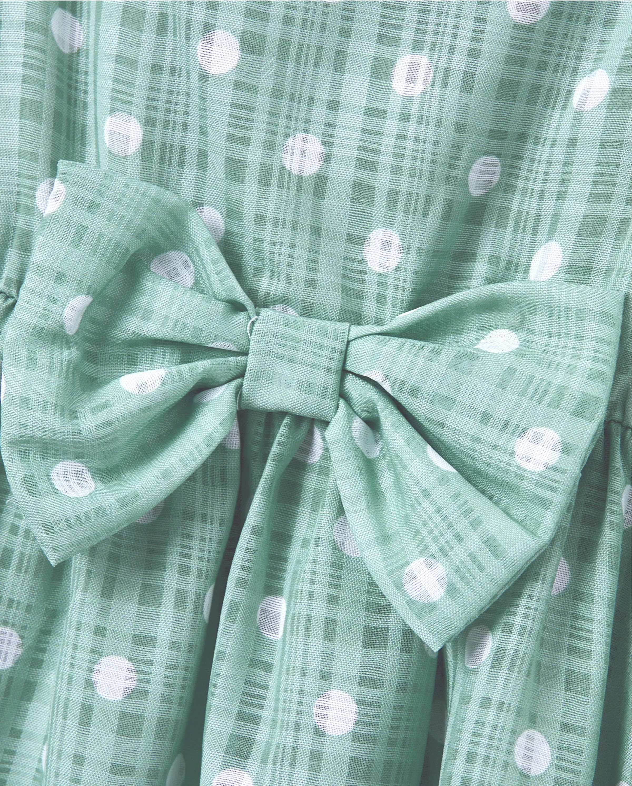 Mommy & me T-Shirt & Dress Set Polka Dot Puff-sleeve Dress for Mom, Daughter & Baby, Color Block Cotton Tee for Dad & Son, Perfect for Family Outings & Photos Light Green - Image 7