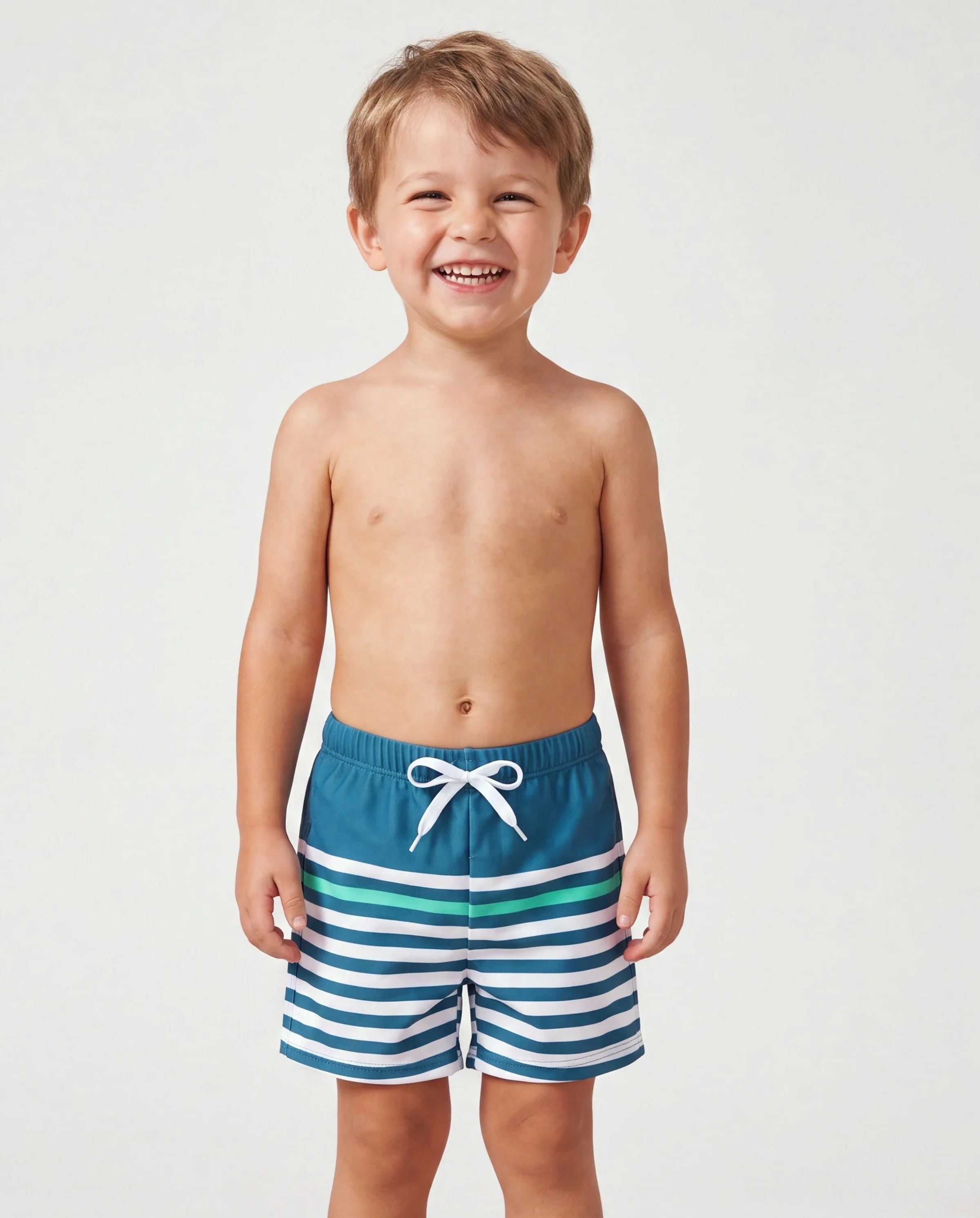 Mommy & me Teal Striped Swimsuits Ruched Bikini & Swim Trunks Set Multi-color - Image 4