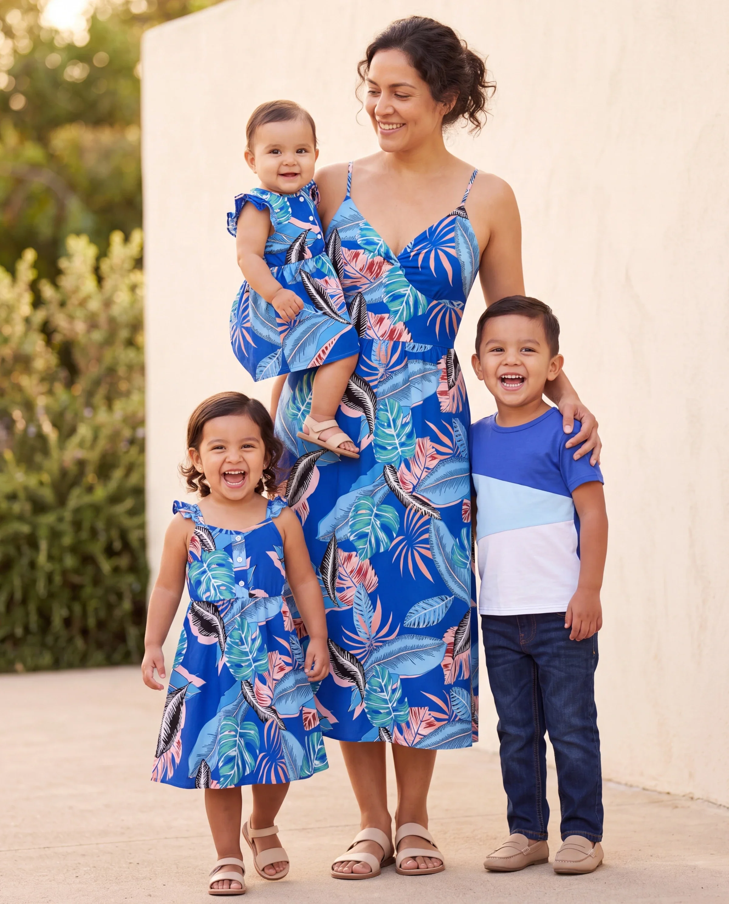 Mommy & me Tropical Dress & T-shirt Set – Blue Floral Print for Dad, Mom, Girls & Baby, Perfect for Summer Vacations and Family Photos Blue - Image 10